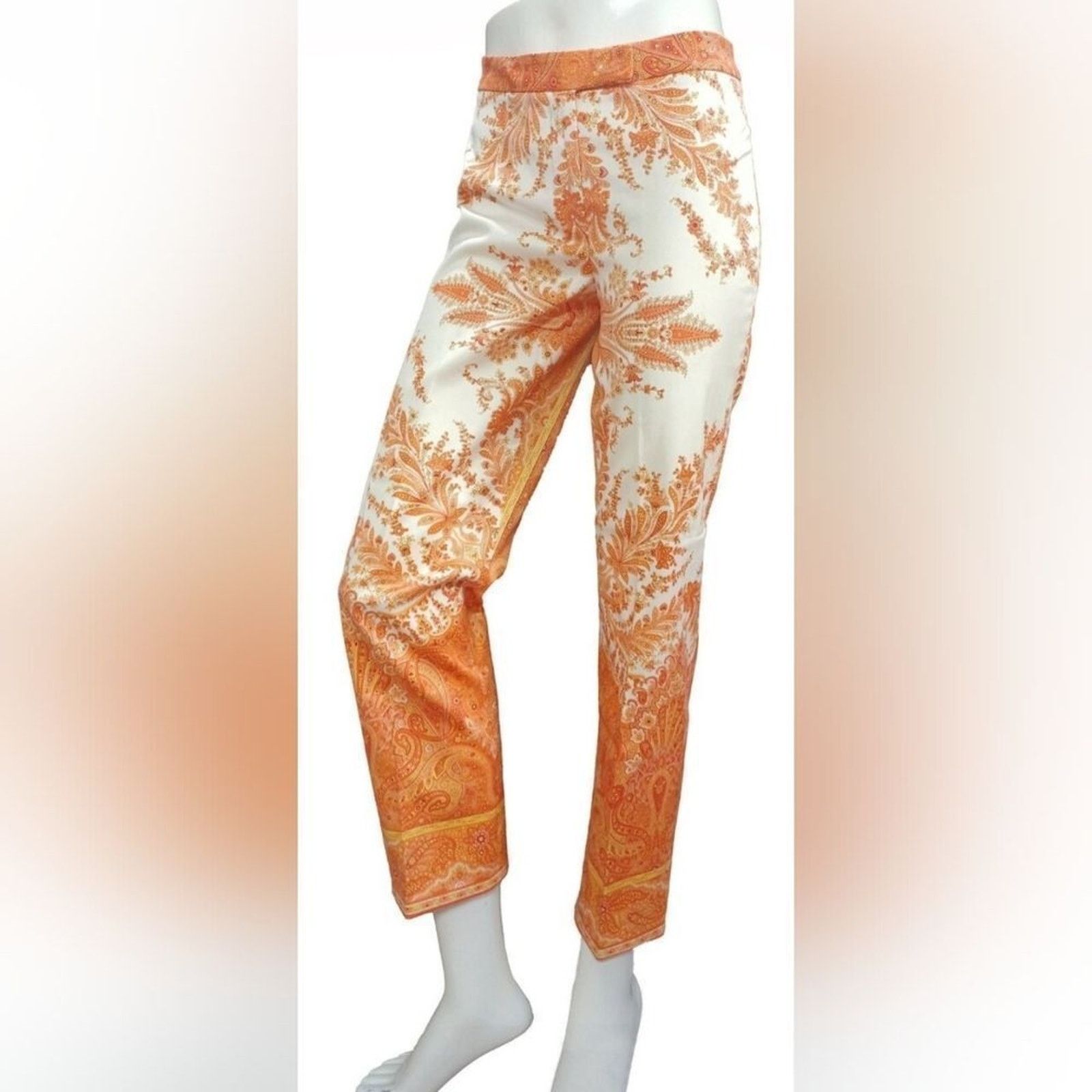 Yigal Azrouel Vintage Y2K 00s Yigal Azrouel Orange White Paisley Pants 4 Size 27" / US 4 / IT 40 - 1 Thumbnail