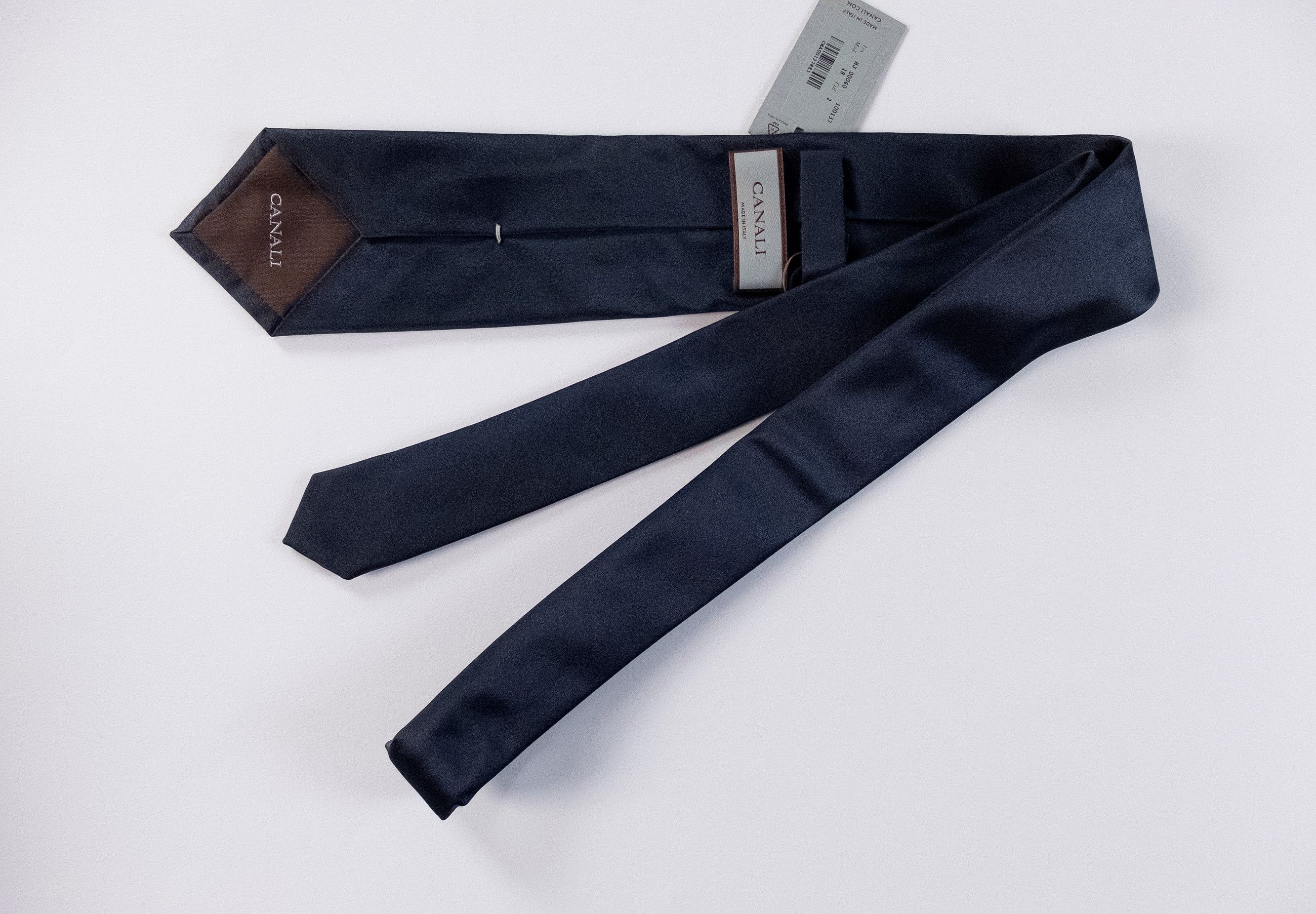 Canali CANALI solid navy blue woven silk tie authentic NWT Italy Size ONE SIZE - 3 Thumbnail