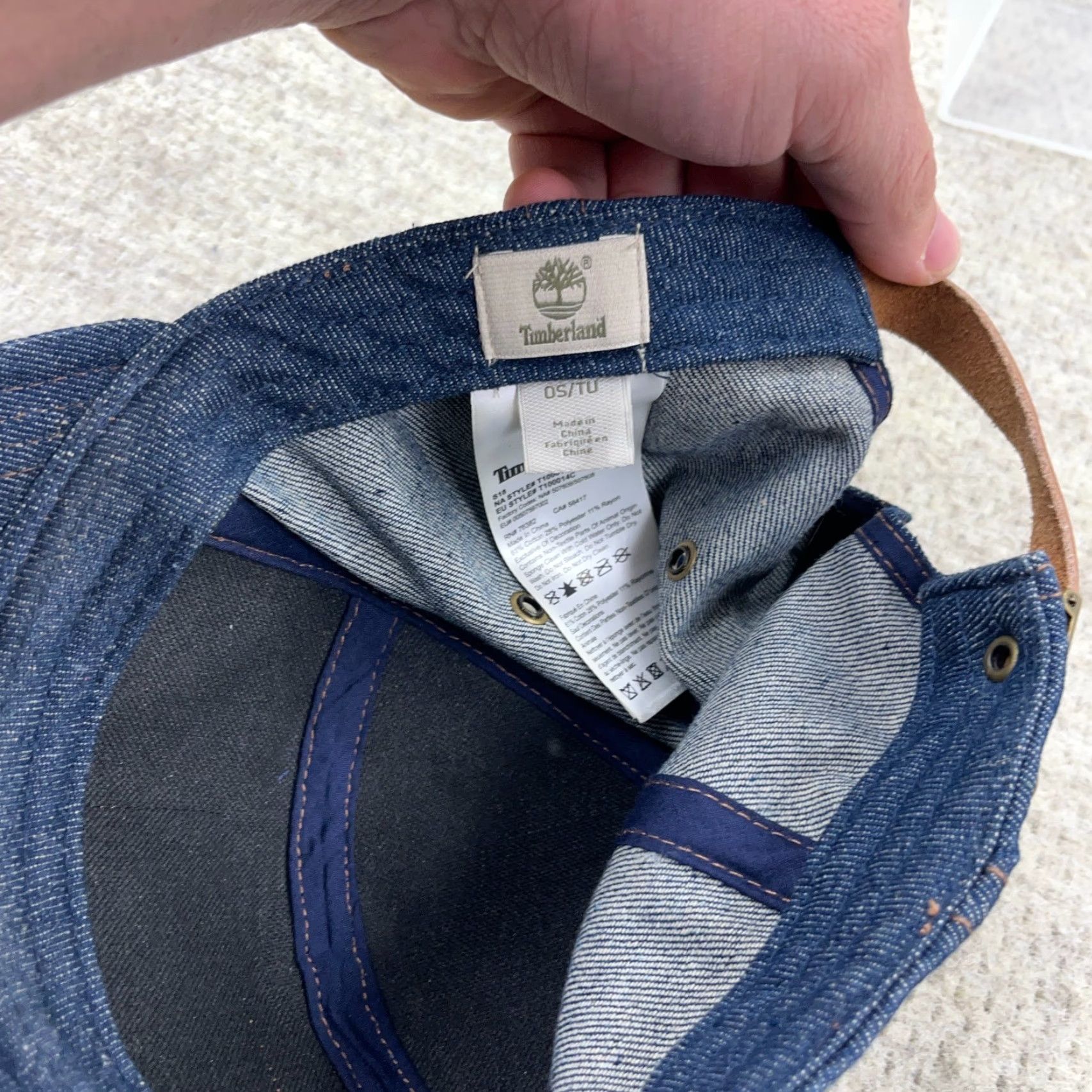 Timberland Timberland Hat Cap Leather Strap Back Denim Panel Patch Hiking Camp Adult Size ONE SIZE - 7 Thumbnail
