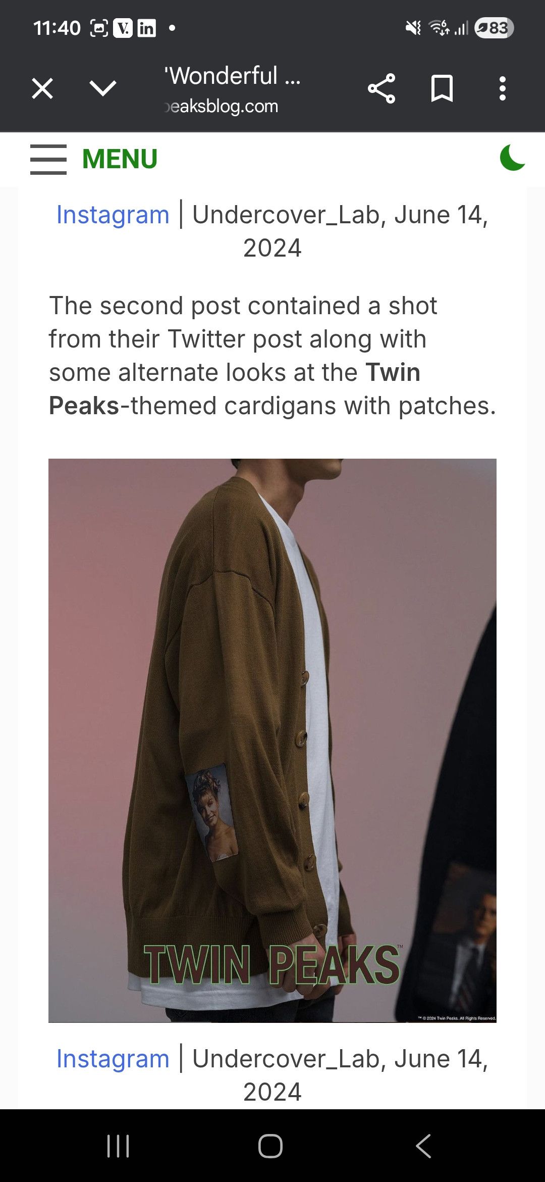 Undercover TWIN PEAKS × Undercover knitted Cardigan Size 4 Size US XL / EU 56 / 4 - 6 Thumbnail