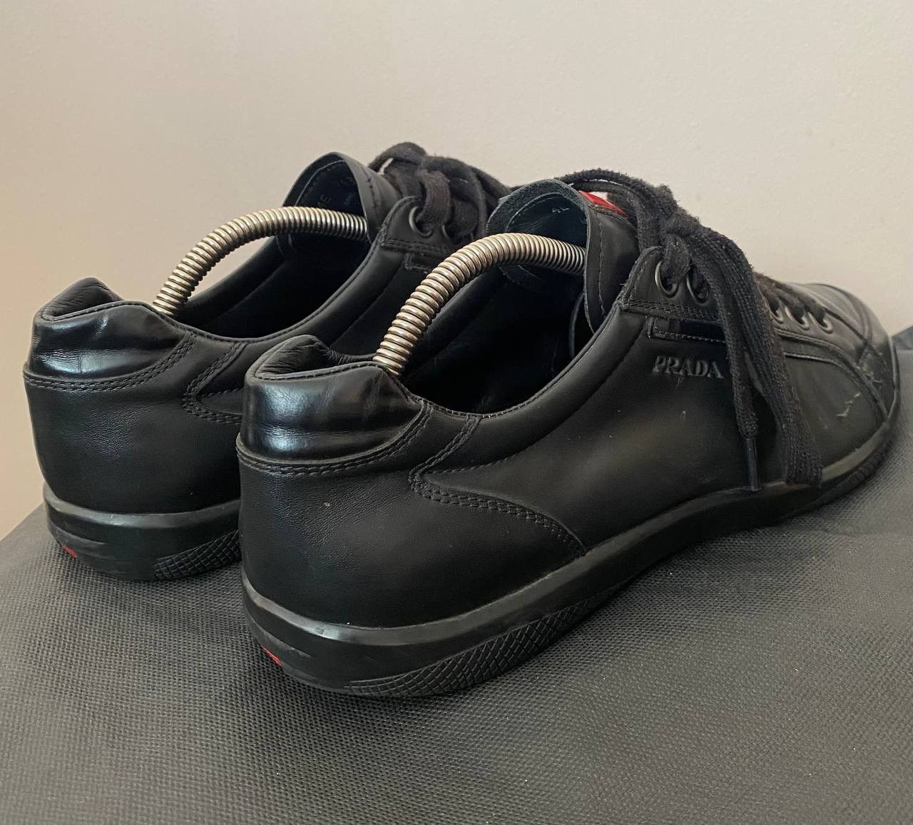Prada 🔥 PRADA Mens Black Leather Low Top Sneakers Trainers Shoes Size US 8 / EU 41 - 7 Thumbnail
