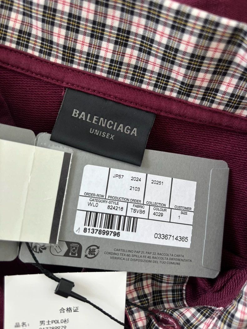 Balenciaga Balenciaga size 1 Burgundy Check Neck Polo Shirt T-Shirt Size US M / EU 48-50 / 2 - 4 Thumbnail