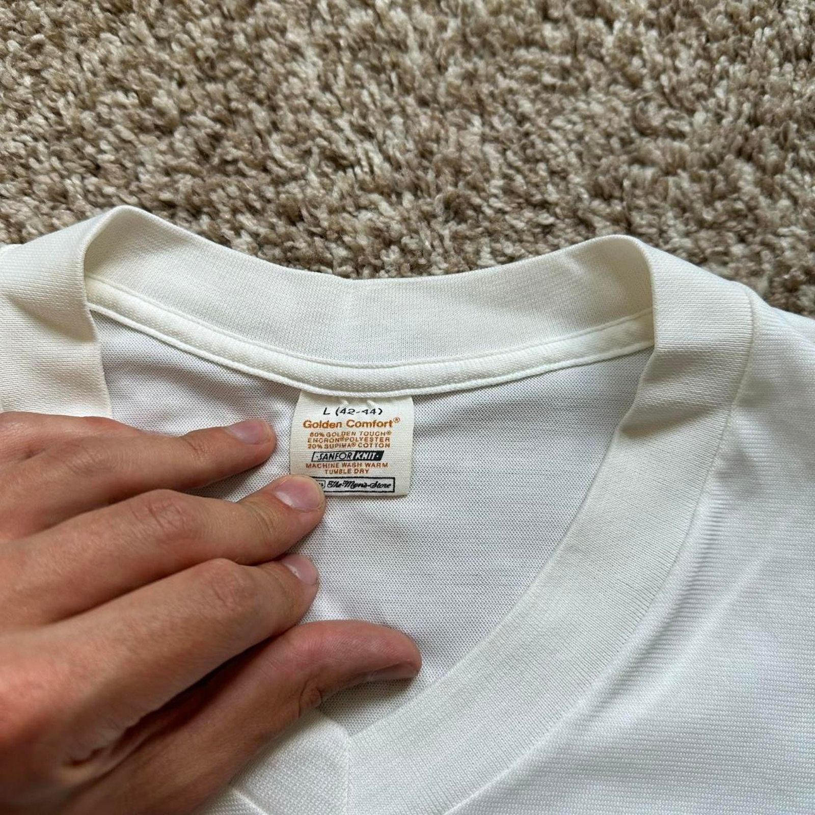 Vintage Perfect Vintage 70s White Blank Basic V Neck Shirt Top Tee Size US L / EU 52-54 / 3 - 6 Thumbnail