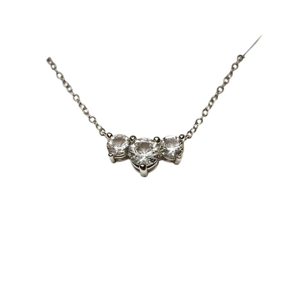 Three-Stone Created White Sapphire Necklace In Sterling Silv