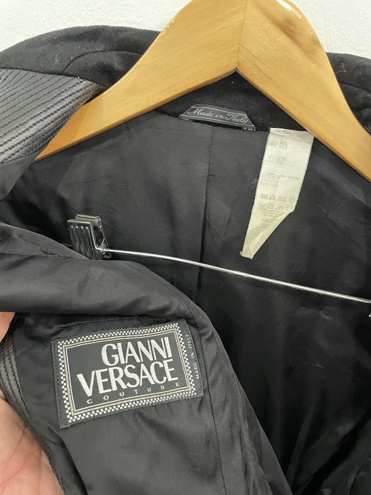 Versace GIANNI VERSACE BLACK WOOL LEATHER TRIM OUTERWEAR JACKET Size US S / EU 44-46 / 1 - 7 Thumbnail