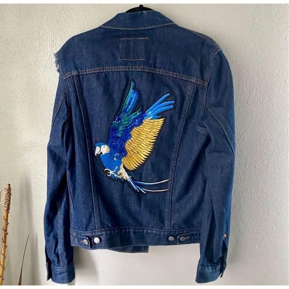 image of Levis Vintage Embroidered Blue Macaw Levi’S Denim Jacket Size M, Women's