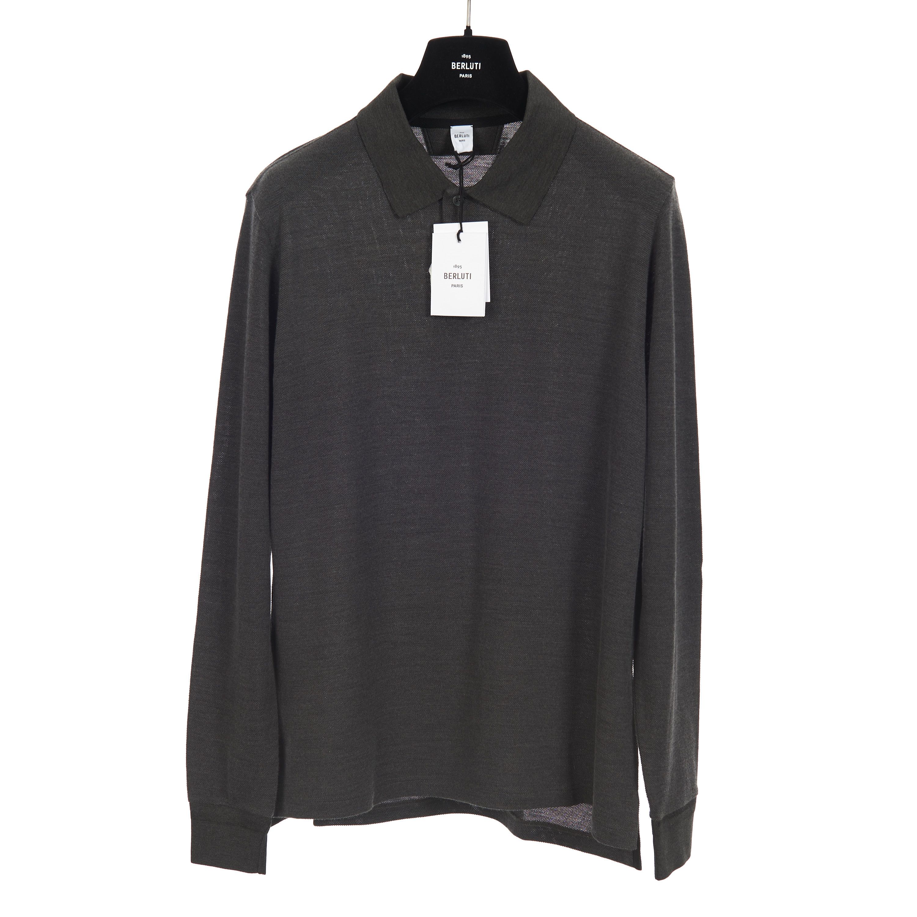 Berluti Longsleeve Polo With Leather Detail, Mulberry Silk & Wool Size US M / EU 48-50 / 2 - 1 Thumbnail