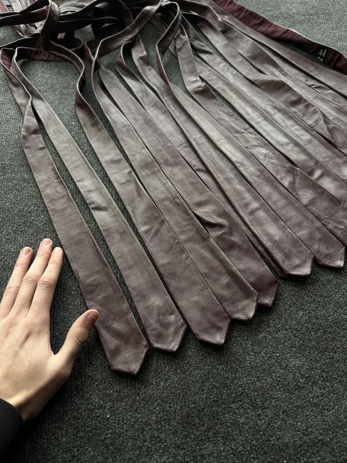 Other 🚨 LEATHER BURGUNDY ITALY TIE LUXURY VNTG RARE OLD MONEY Size ONE SIZE - 7 Thumbnail