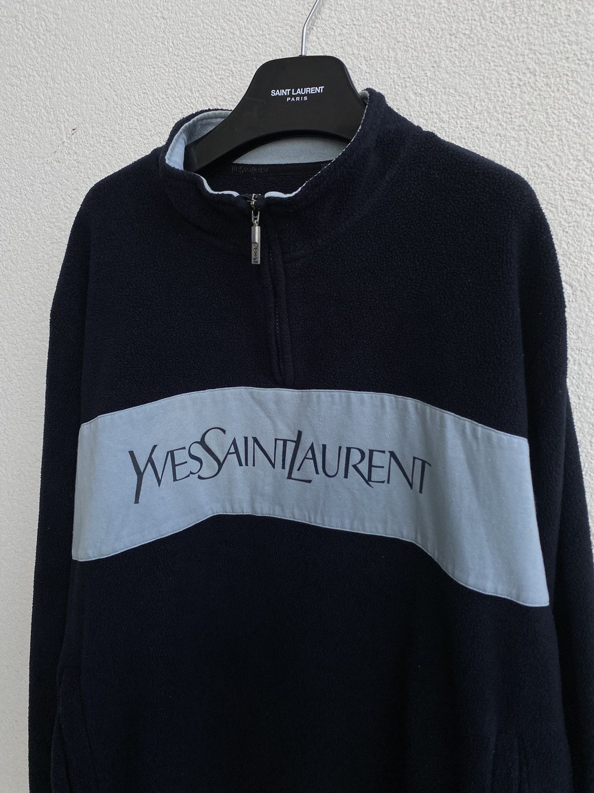 Yves Saint Laurent Fleece Big Logo YSL Sweatshirt 1/4 Zip YSL Sweater Size US XL / EU 56 / 4 - 22 Thumbnail