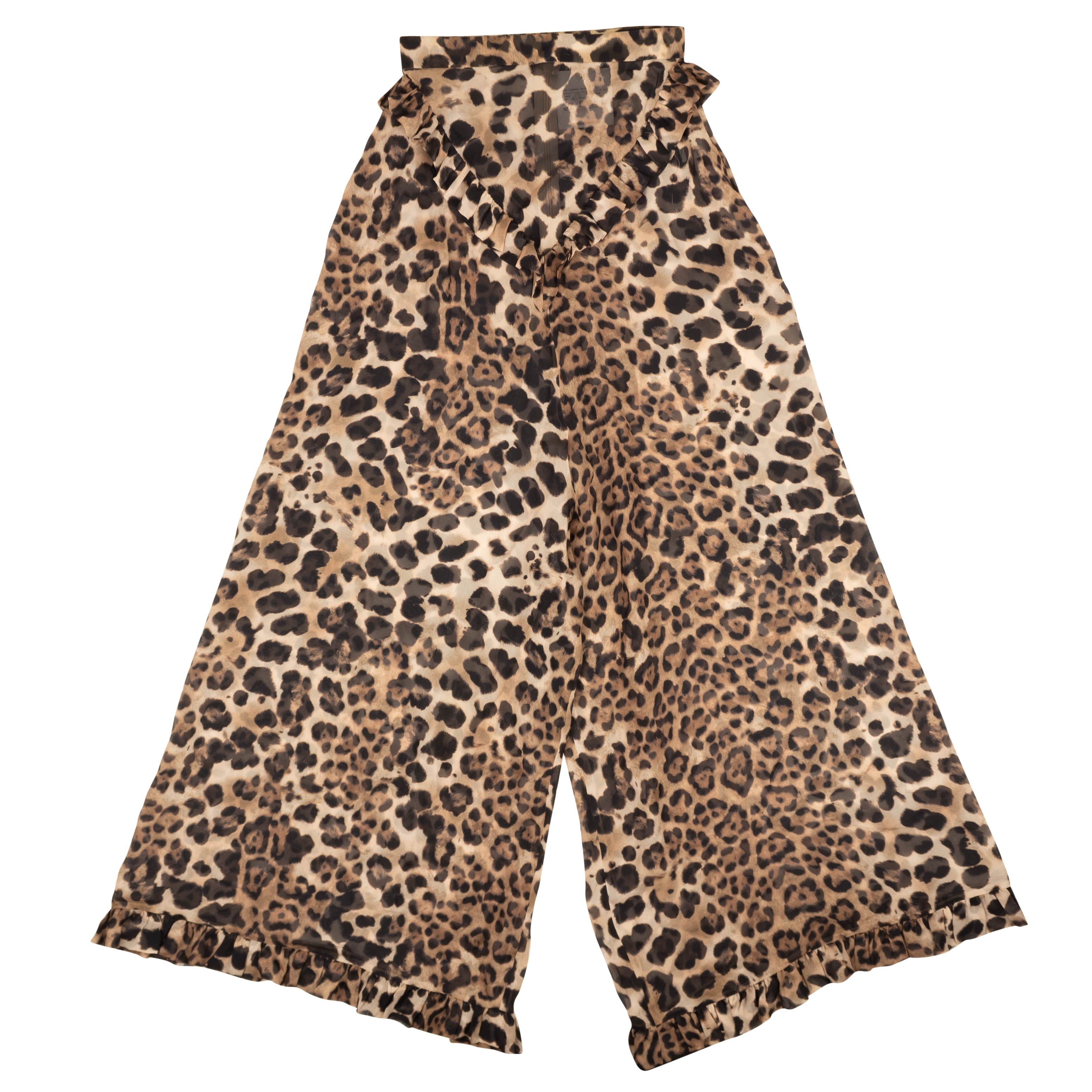 image of Rodarte Brown Leopard Print Silk Ruffled Pants Size M, Women's