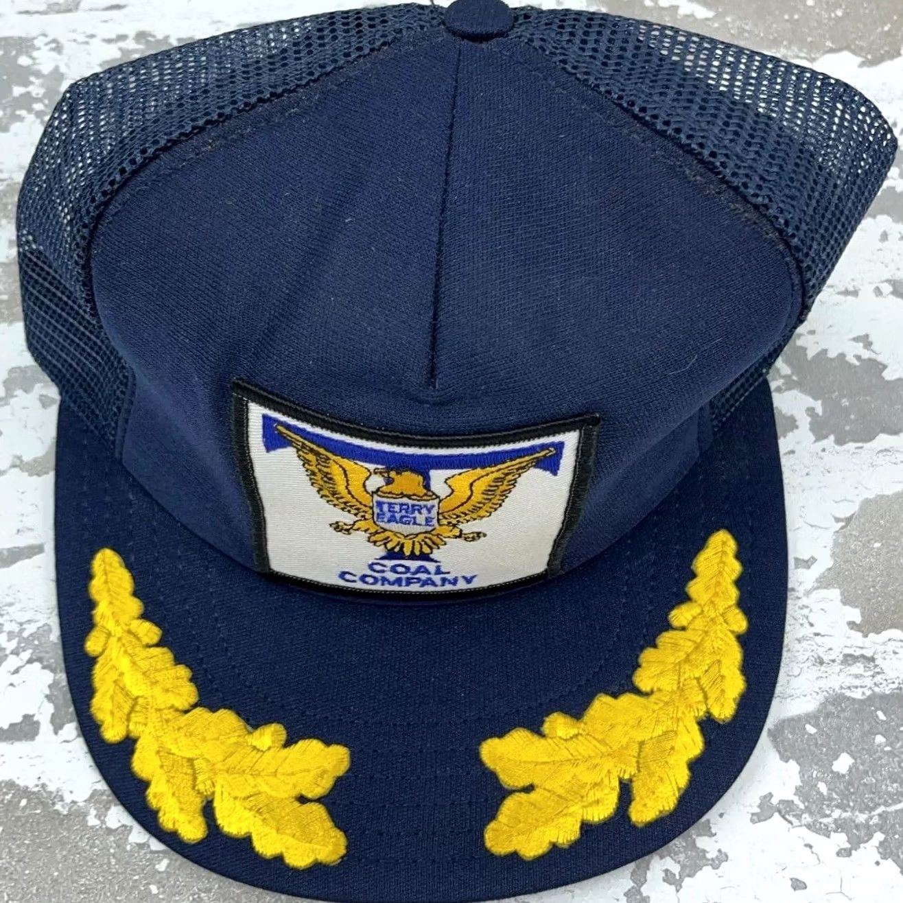 Vintage VINTAGE Terry Eagle Coal Mine Trucker Hat Cap 80s Snap Back Leafs R Blue Adult Mens Size ONE SIZE - 3 Thumbnail