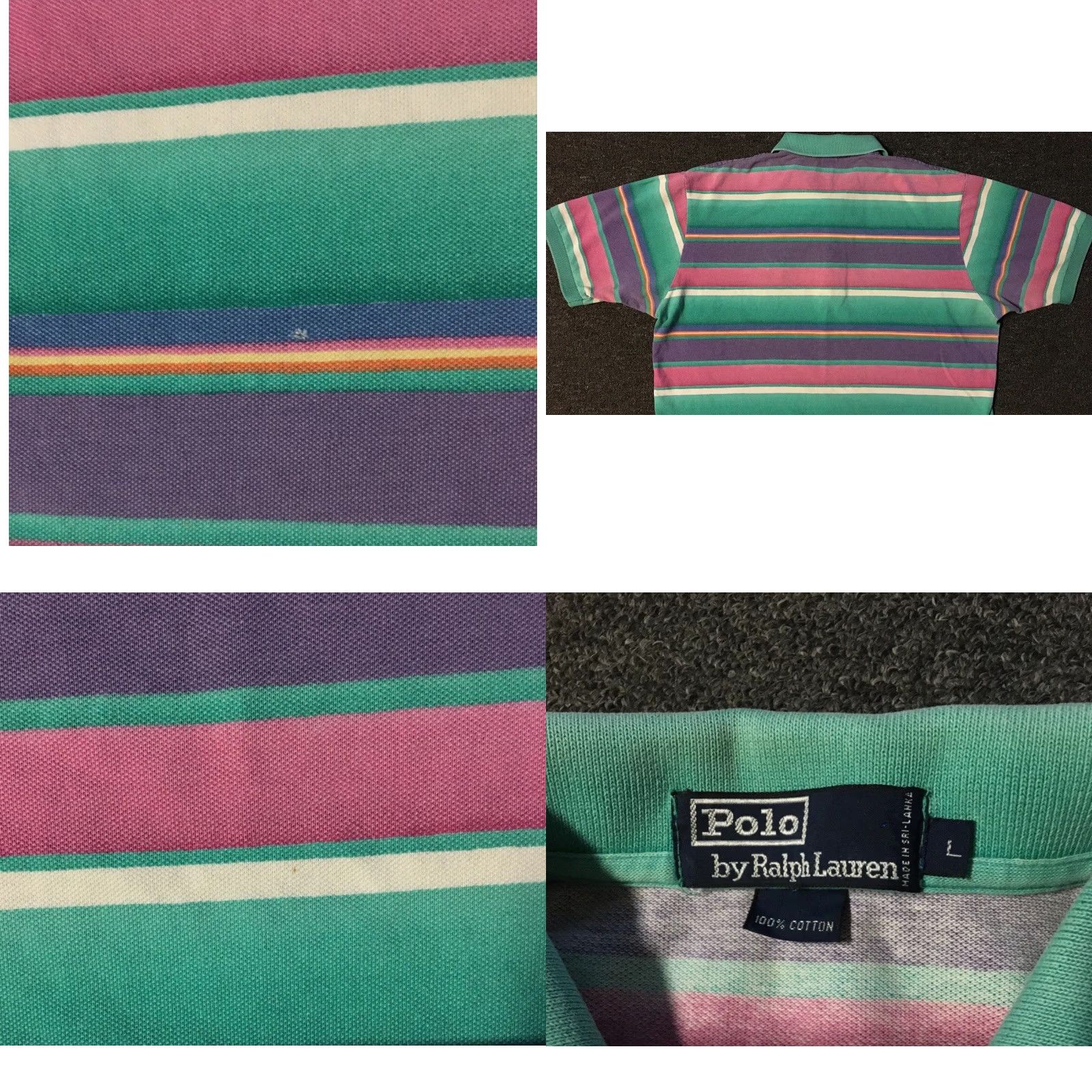 Polo Ralph Lauren VINTAGE Polo Ralph Lauren Shirt L Purple Green Pink Striped 90s Polo Button-Up Short Sleeve Mens Vintage Surf Skate Vaporwave USA Beach Grunge 80s 90s Size US L / EU 52-54 / 3 - 9 Thumbnail