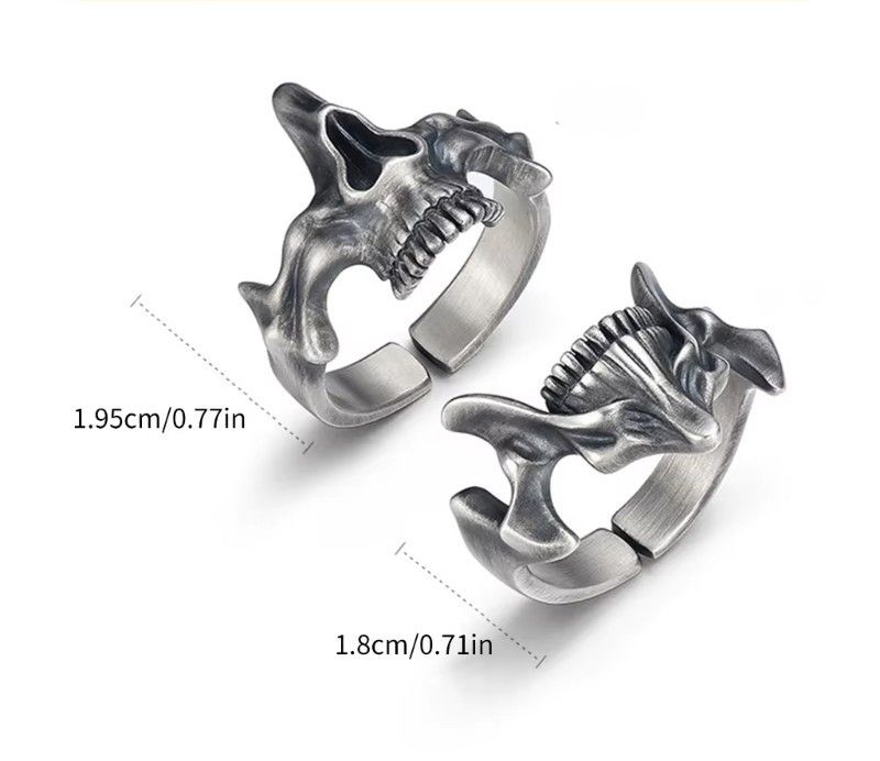 Jewelry Retro Silver Black Skull Rings Sophisticated Size ONE SIZE - 6 Thumbnail