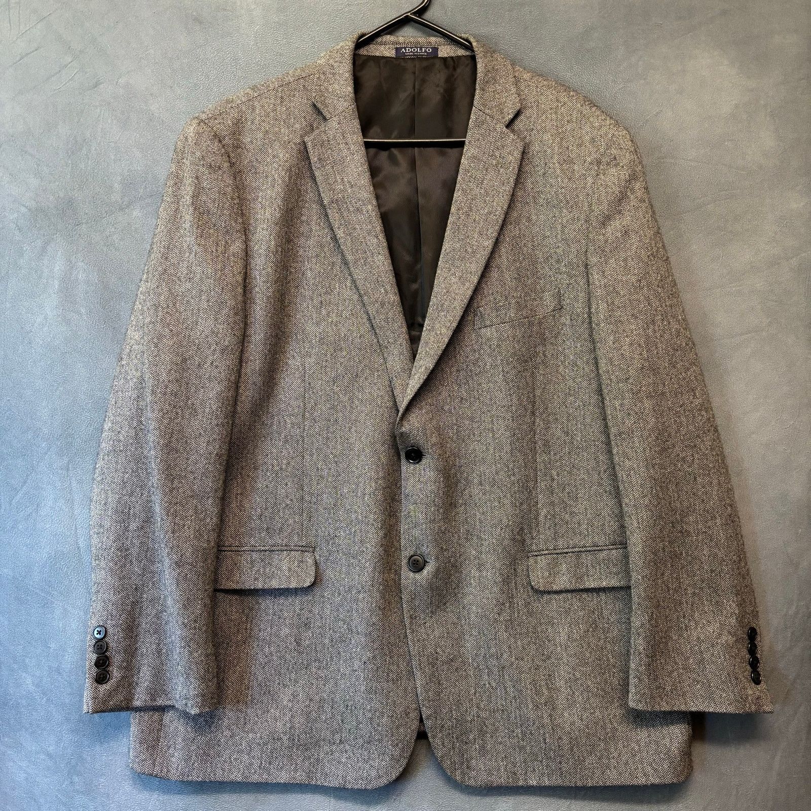 Other Vintage Adolfo 100% Lambswool Gray Herringbone Blazer 48R Size 48R - 1 Thumbnail