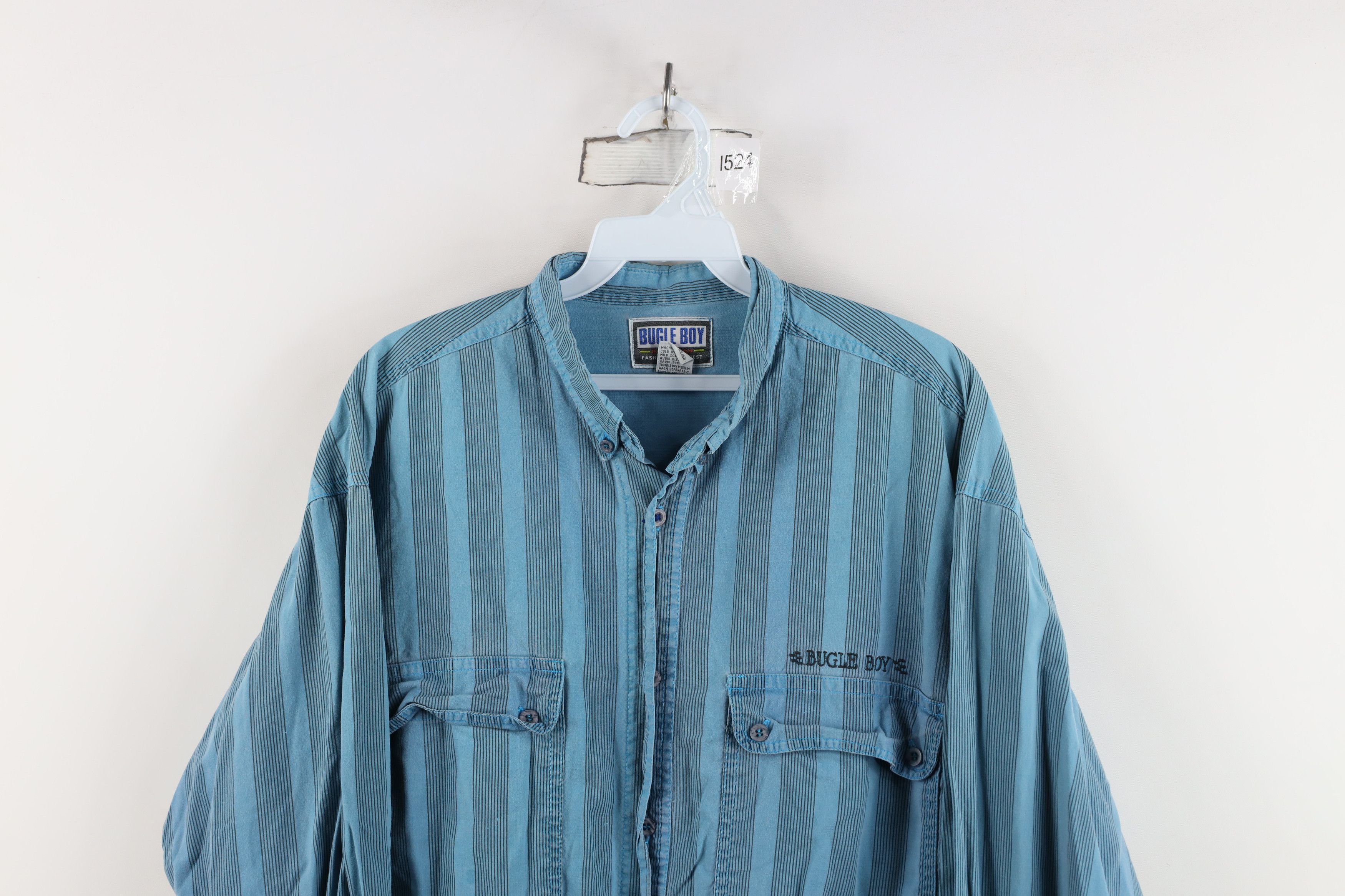Vintage Vintage 90s Streetwear Baggy Striped Button Shirt Blue Size US M / EU 48-50 / 2 - 2 Thumbnail