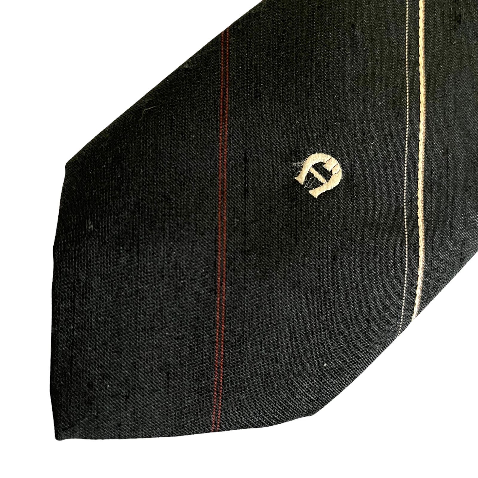 Etienne Aigner × Vintage Vintage Etienne Aigner Black Striped Silk Blend Logo Tie Size ONE SIZE - 7 Thumbnail