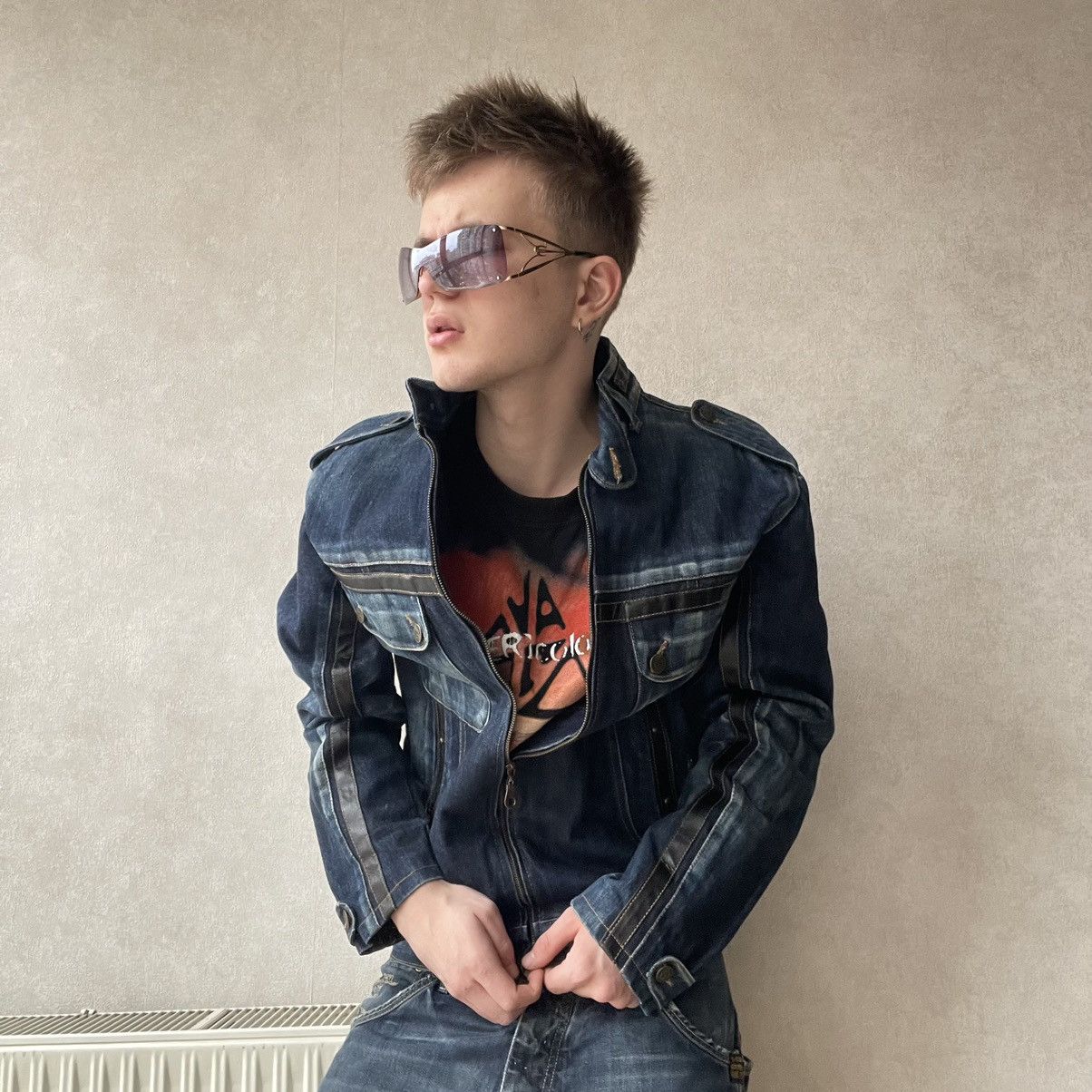 If Six Was Nine Vintage Distressed Carpenter Moto Zip Denim Jacket y2k Size US L / EU 52-54 / 3 - 4 Thumbnail