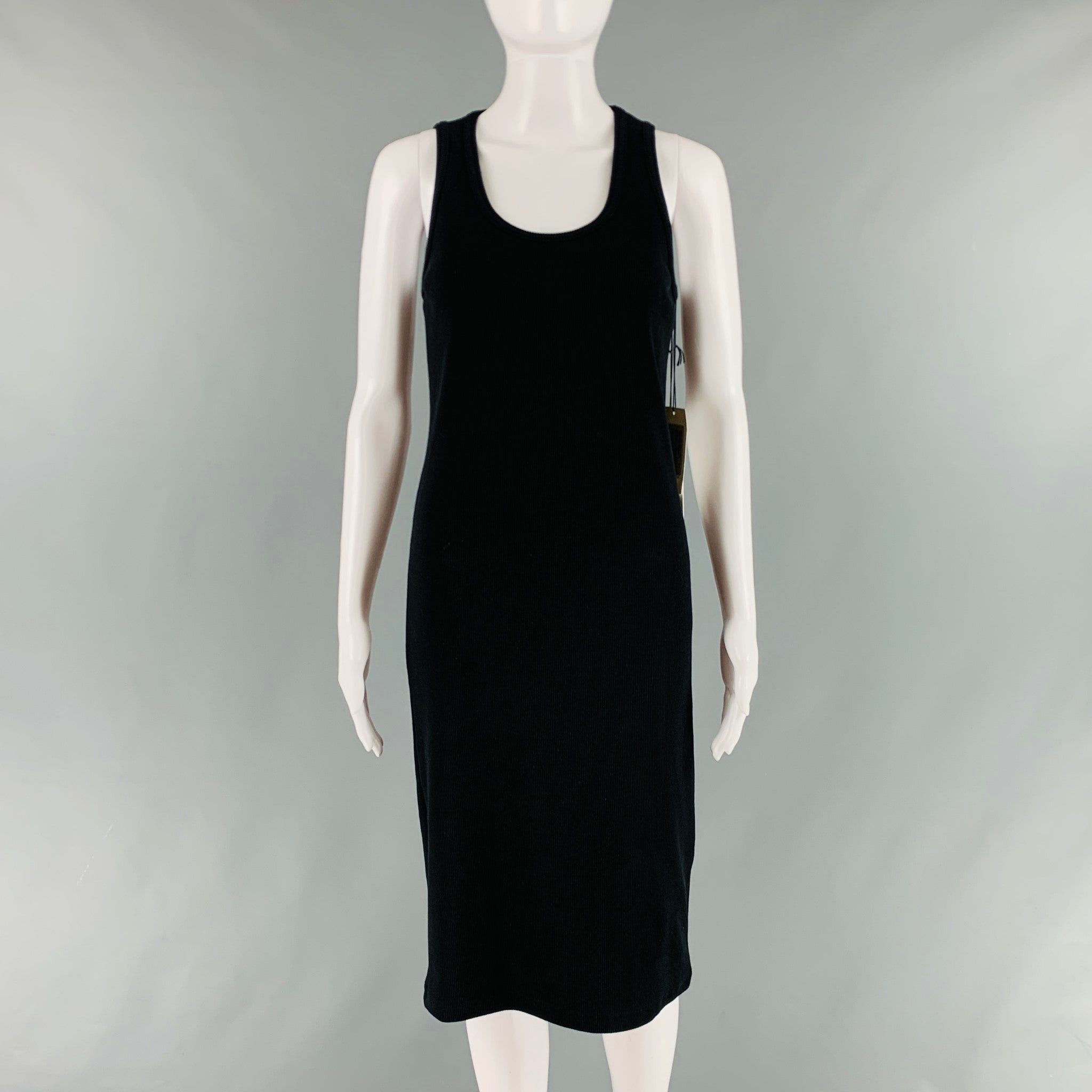 image of Bottega Veneta Black Cotton Ribbed Tank Midcalf Dress, Women's (Size Small)