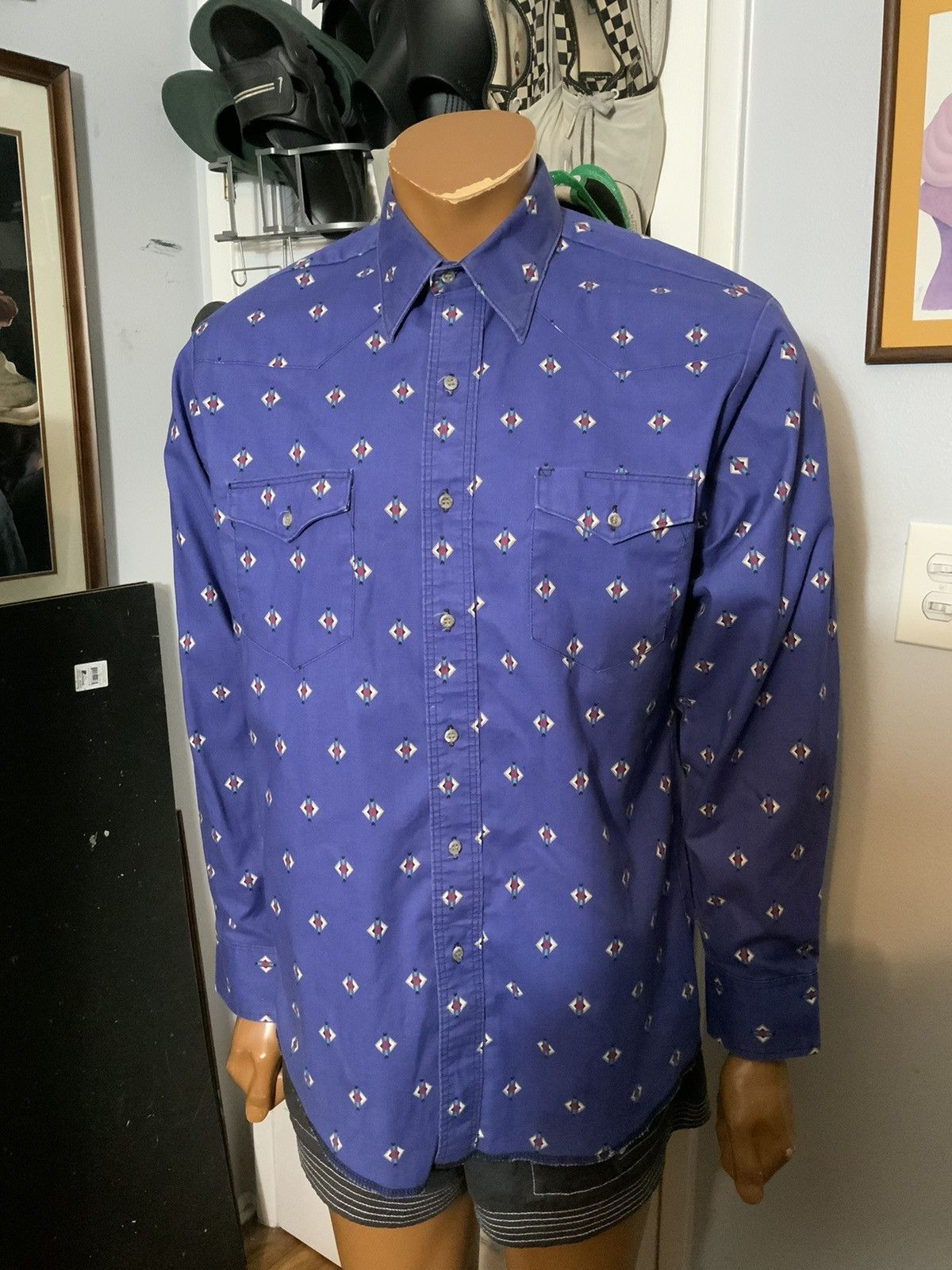Vintage × Wrangler Wrangler Western Brushpopper Aztec Southwestern Rodeo Shirt Size US L / EU 52-54 / 3 - 7 Thumbnail