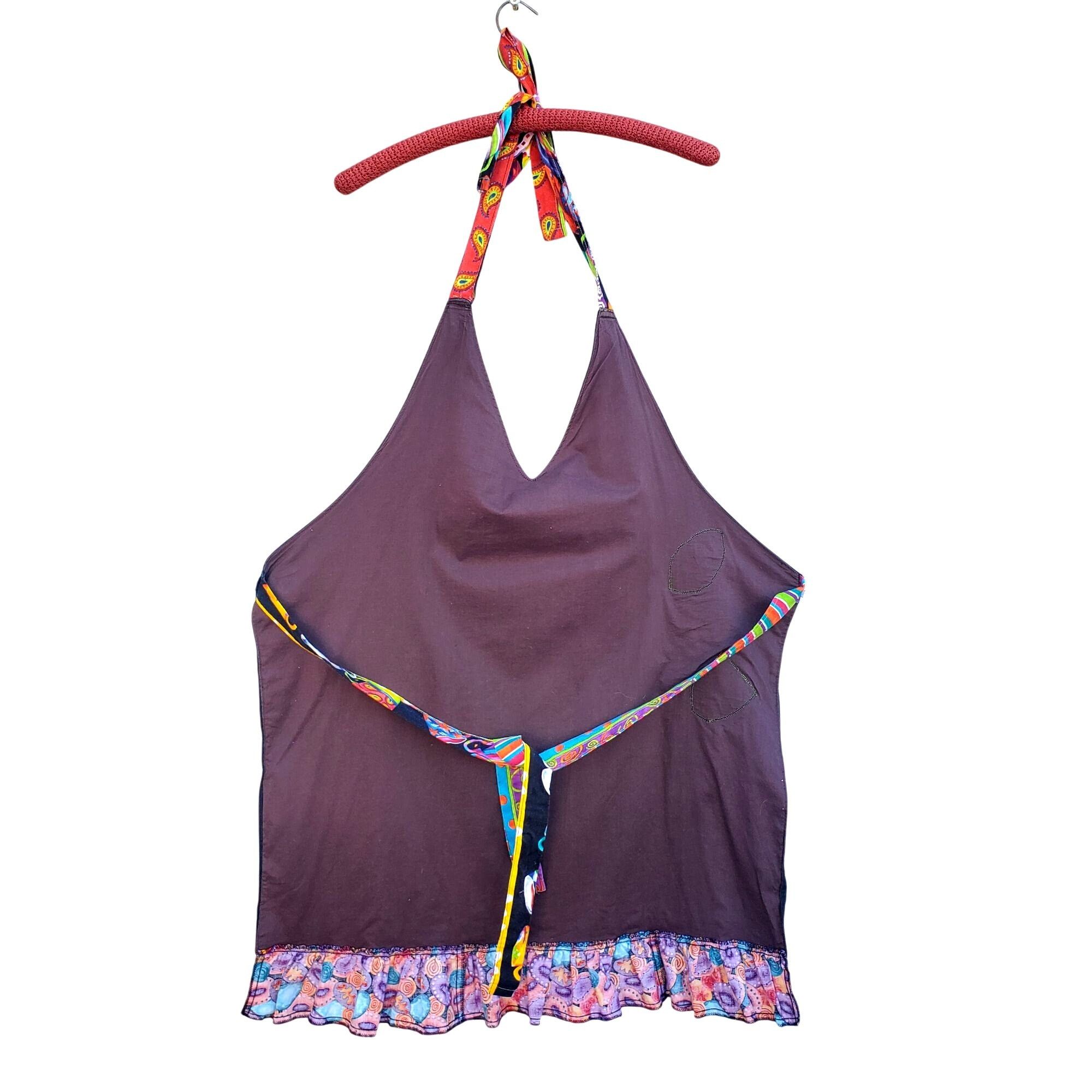 Handmade Frida Kahlo Bib Apron Colorful Handmade Black Cotton Plus Si Size XXL / US 16-18 / IT 52-54 - 7 Thumbnail