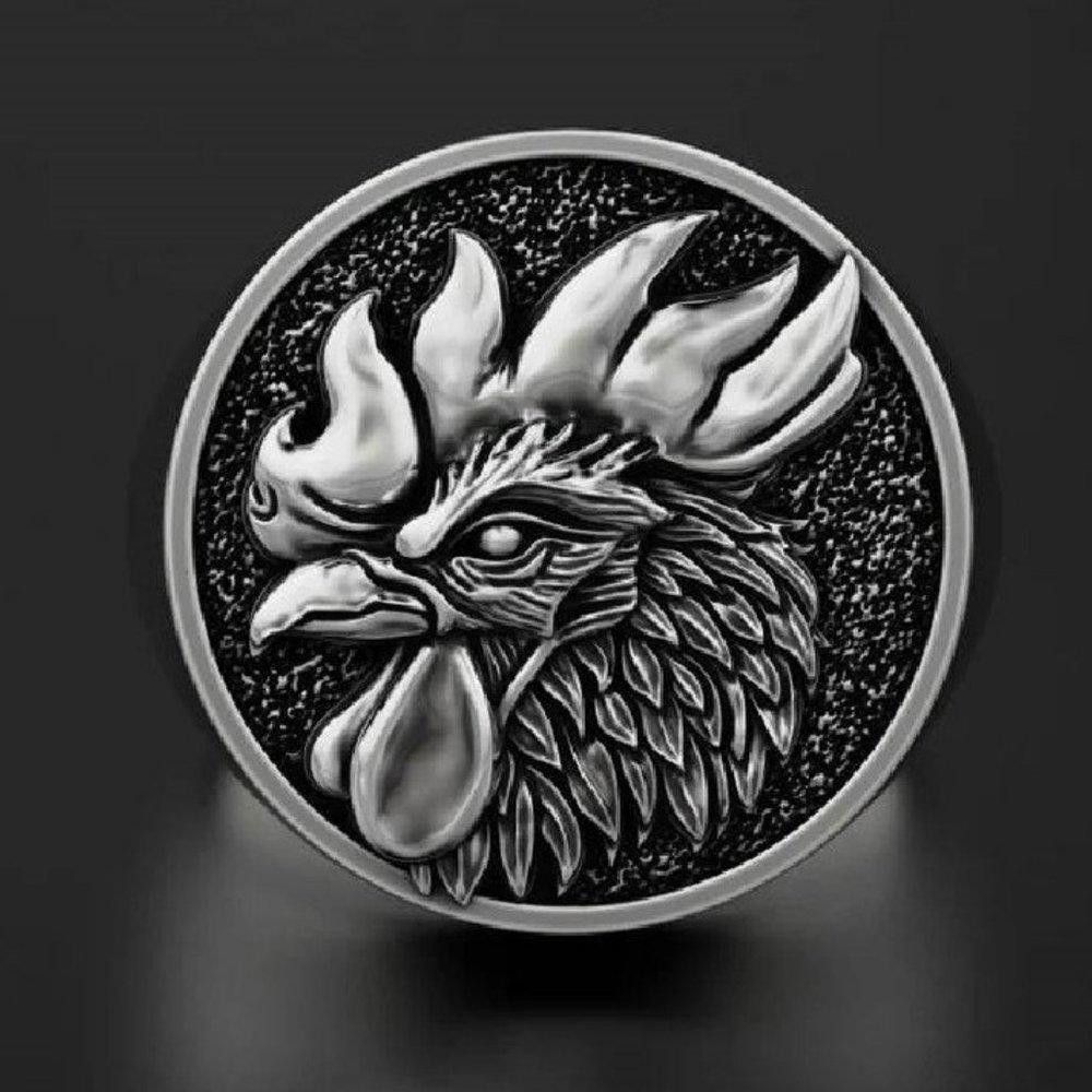 Designer Men's 3D Engraved Rooster Domineering Silver Signet Ring Size ONE SIZE - 2 Thumbnail