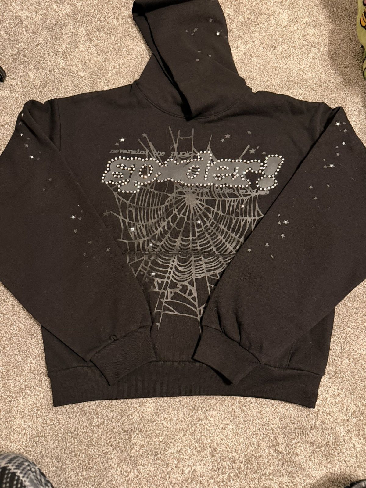 Sp5der SP5DER RHINESTONE PUNK V2 HOODIE BLACK | Grailed
