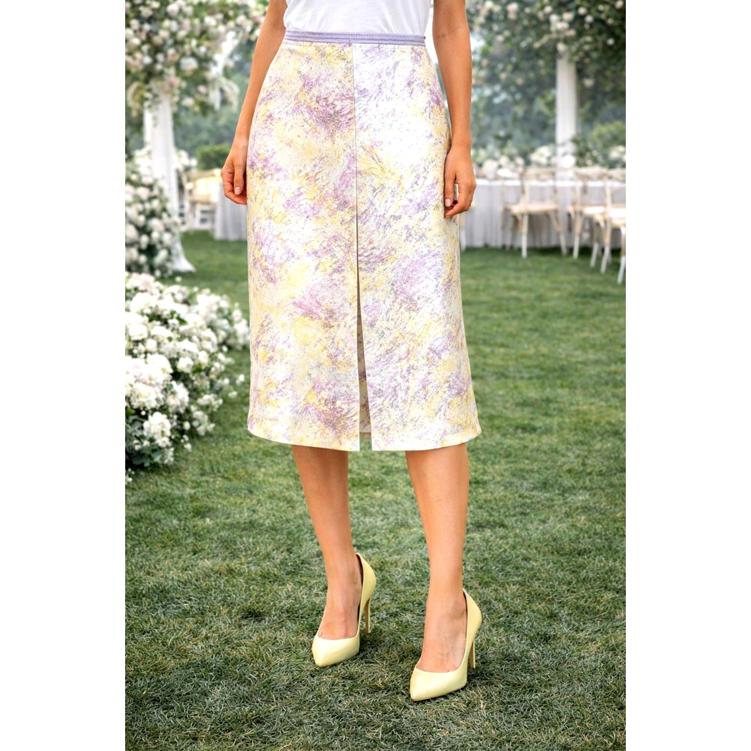 Other BCBGMaxazria Watercolor‎ Wool/Silk Skirt Lavender/Cream10 Size 32" / US 10 / IT 46 - 1 Thumbnail