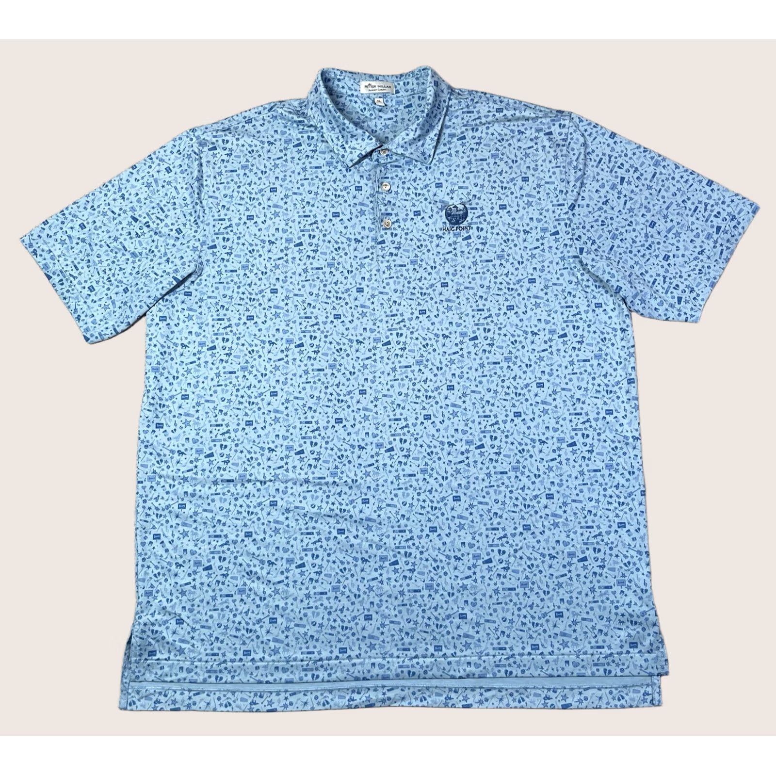 Peter Millar Peter Millar Polo Shirt Men XL All Over Print Summer Comfort Performance Haig Blue Geometric Logo Embroidered Classic Beach Golf Shirt Mens XL Polo Size US XL / EU 56 / 4 - 1 Thumbnail