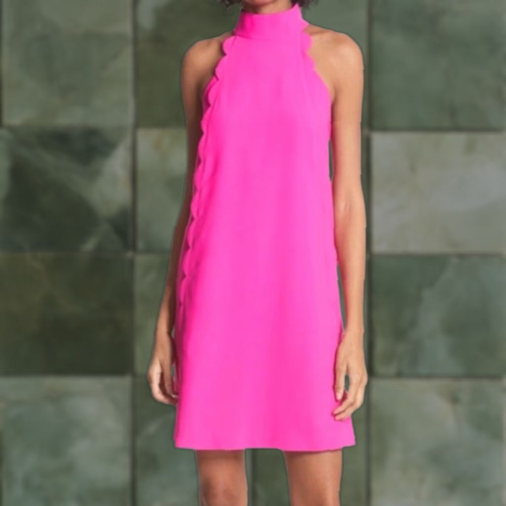 Ted Baker TED BAKER Dress Halter Pink 2 A-Line Mini Sleeveless Scallop Zip Boutique, Designer Barbiecore, Shift, 8 16 24 Women Size XS / US 0-2 / IT 36-38 - 1 Thumbnail