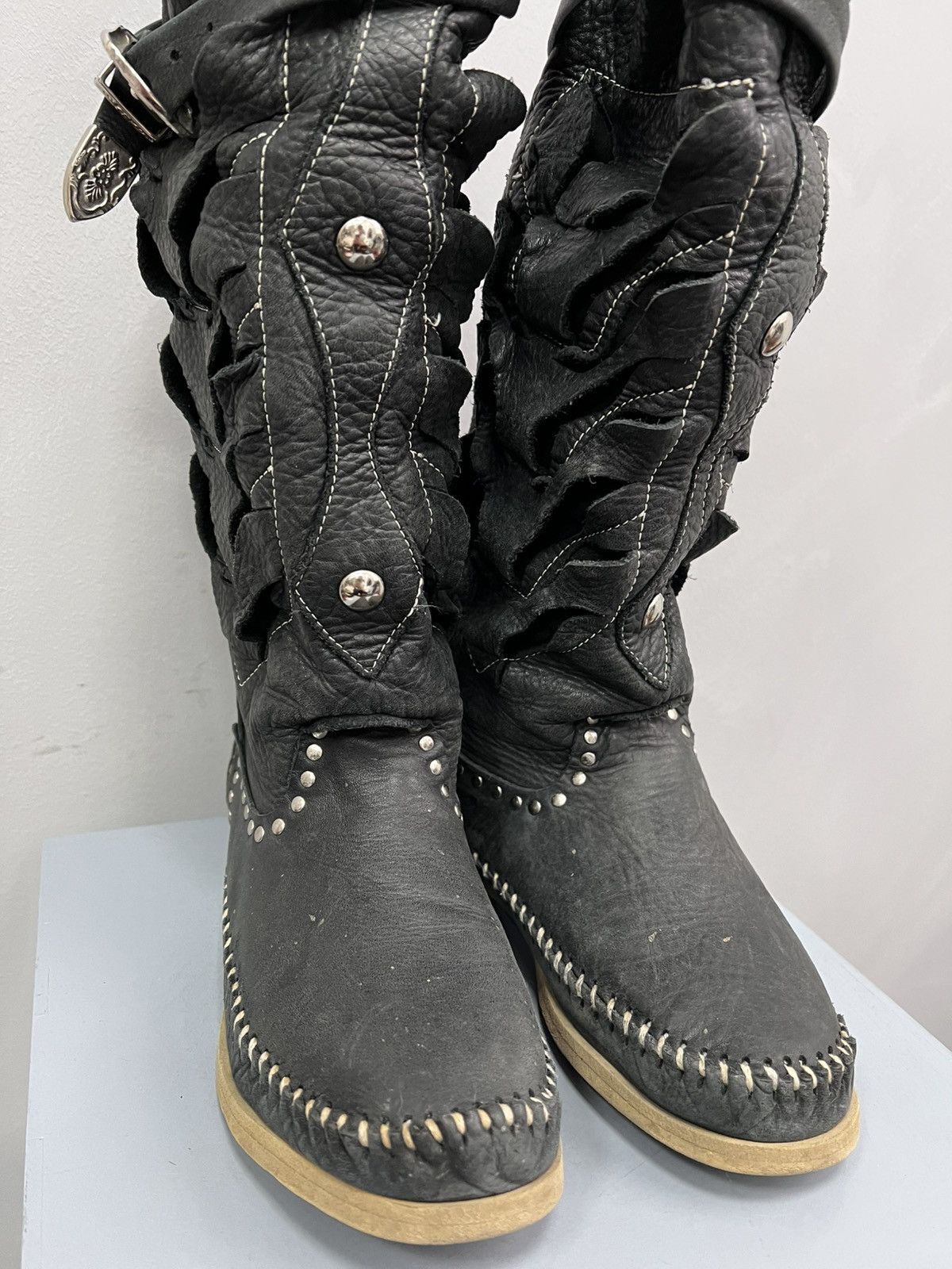 14th Addiction × Japanese Brand Vtg 14th Addiction style 2000s Leather Boots high top shoes Size US 8 / IT 38 - 2 Thumbnail