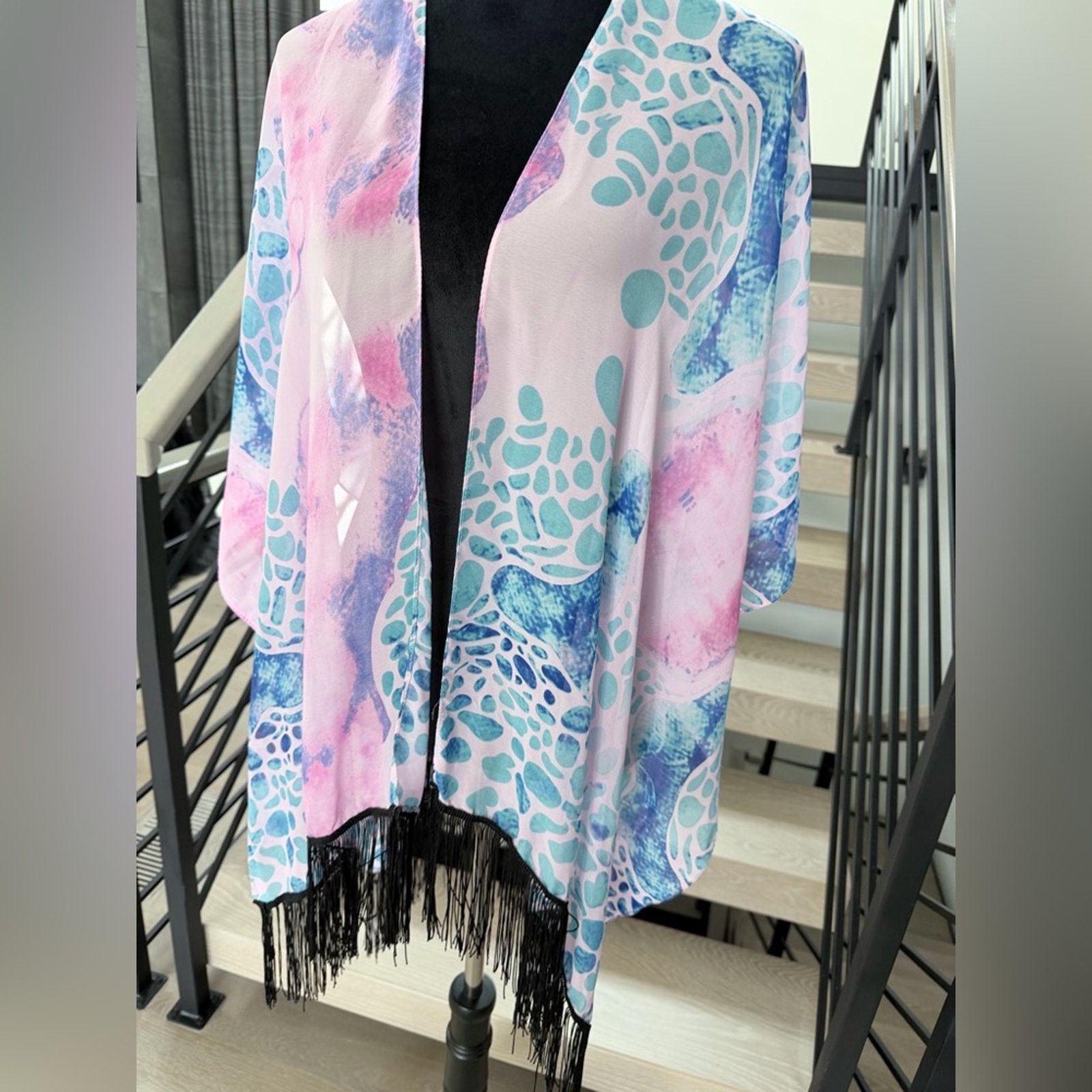Other Bohemian Pink and Blue Shawl Kimono Cover up One size Size ONE SIZE - 3 Thumbnail