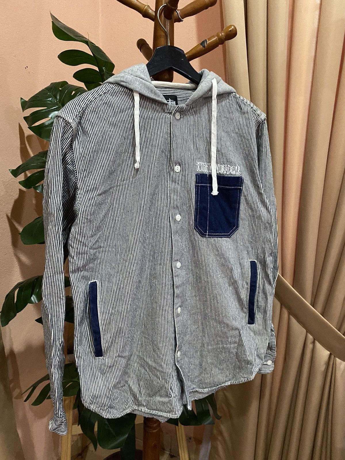 Stussy Stüssy Hooded Hickory Striped Button-Up Work Shirt Size US M / EU 48-50 / 2 - 3 Thumbnail