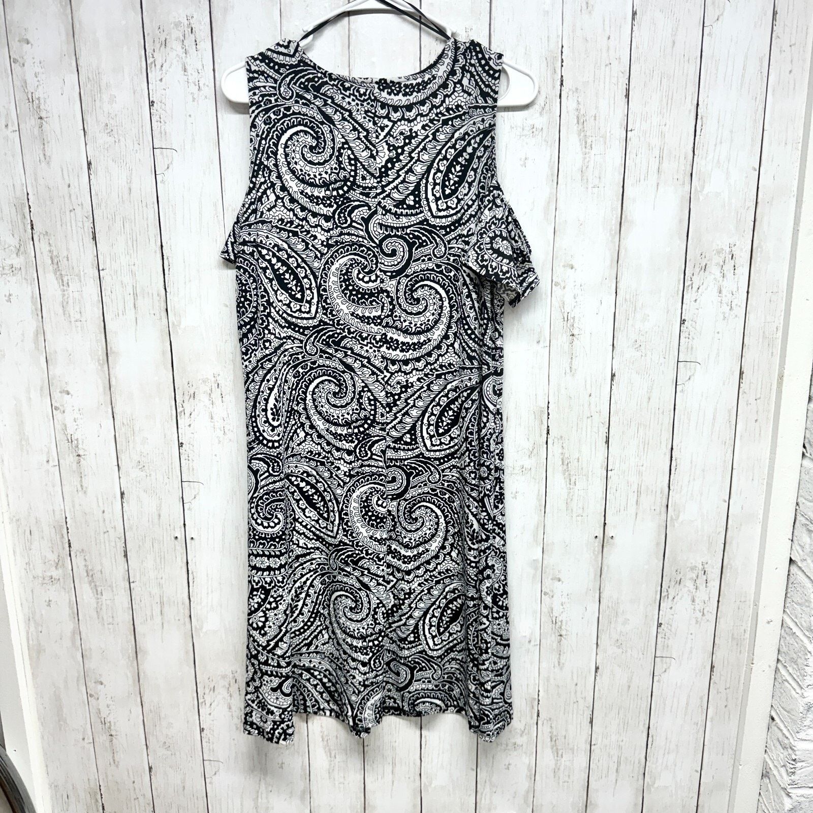 Other Kim Rogers Dress Size PL Cold Shoulder Black Paisley Mini Size L / US 10 / IT 46 - 4 Thumbnail