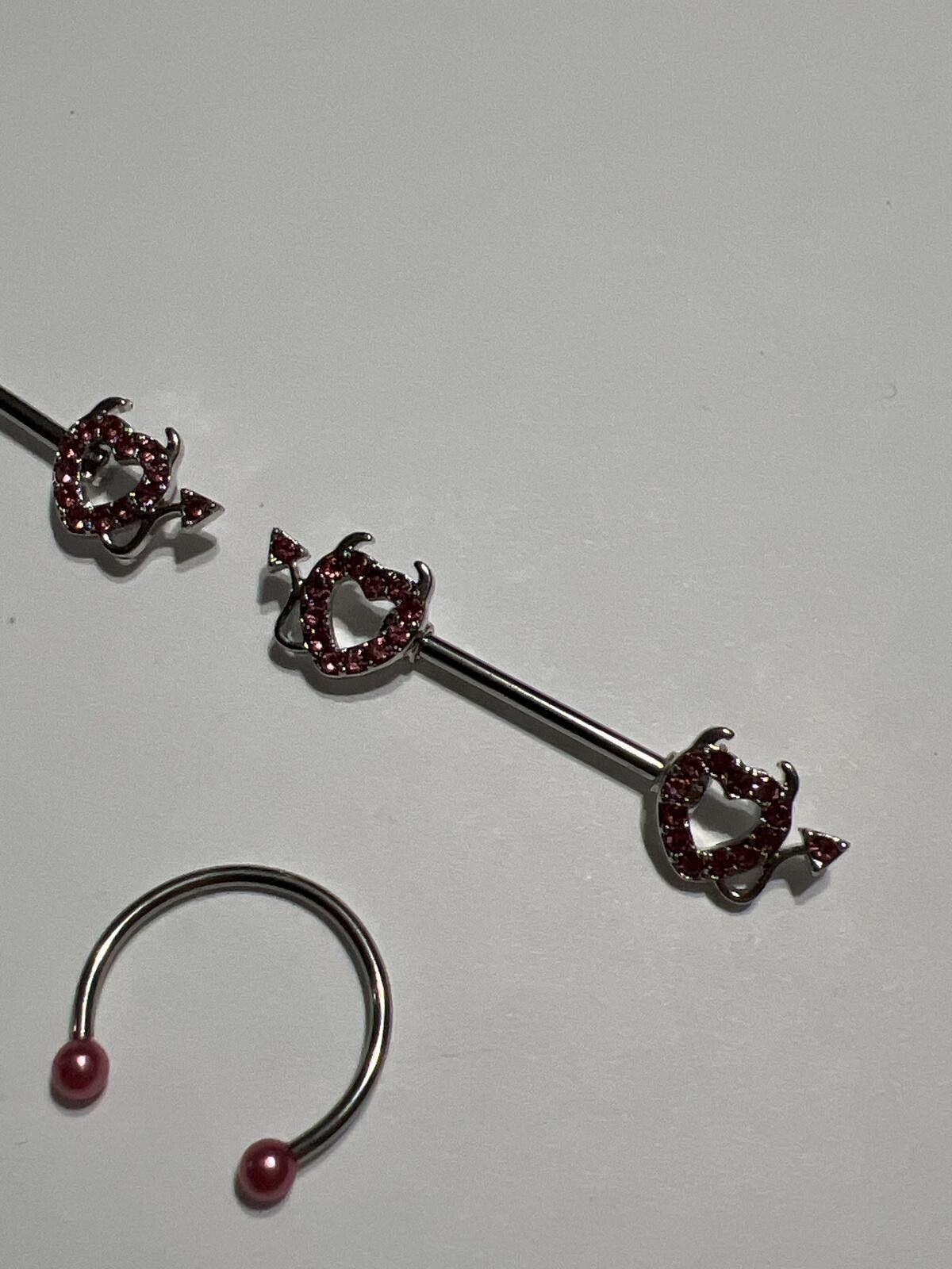 The Unbranded Brand Set of 2 Silver Tone Body Piercing Rings Pink Rhinestone Size ONE SIZE - 2 Thumbnail