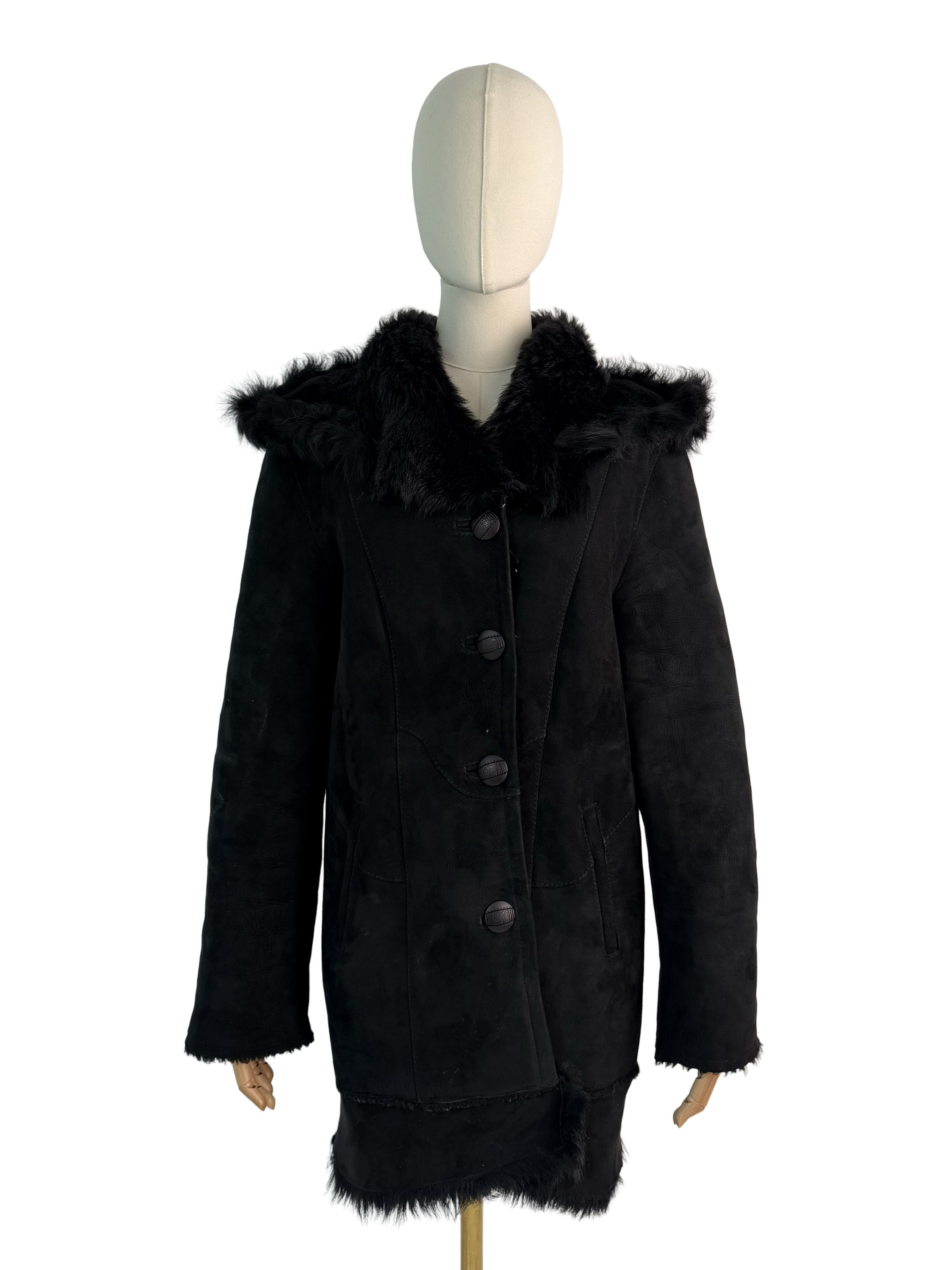 Vintage Vintage Genuine Shearling Sheepskin Coat Black Hooded Jacket Size L / US 10 / IT 46 - 2 Thumbnail