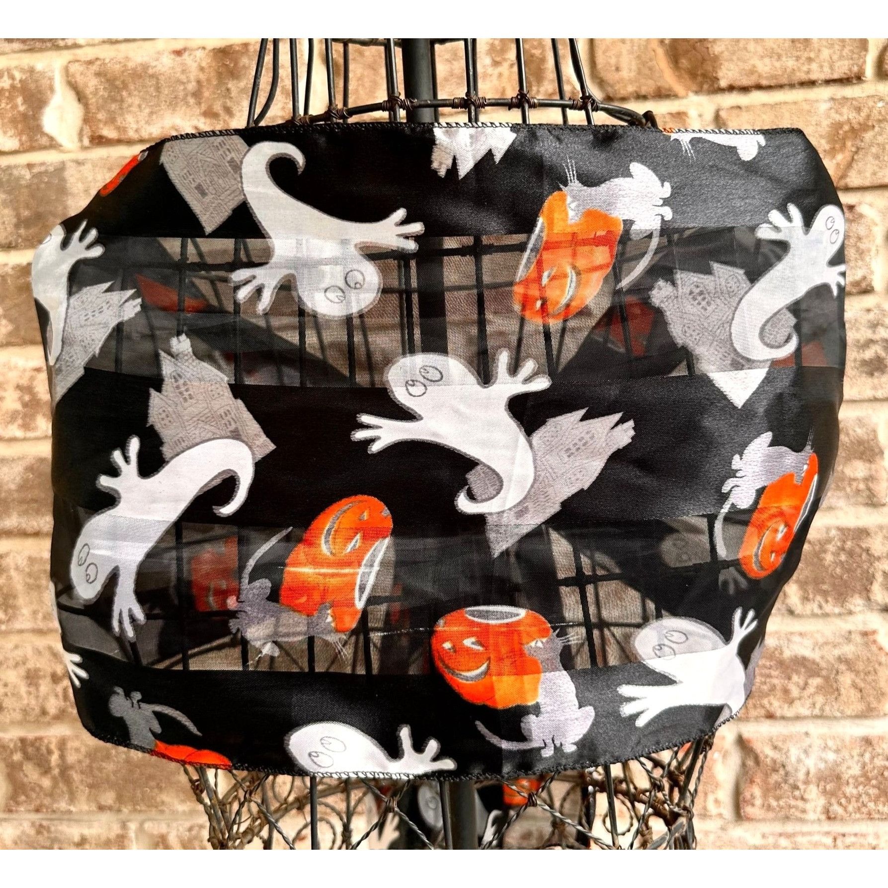 Vintage Halloween Scarf Black Gray Cats Ghosts Jack O Lantern Festiv Size ONE SIZE - 2 Thumbnail