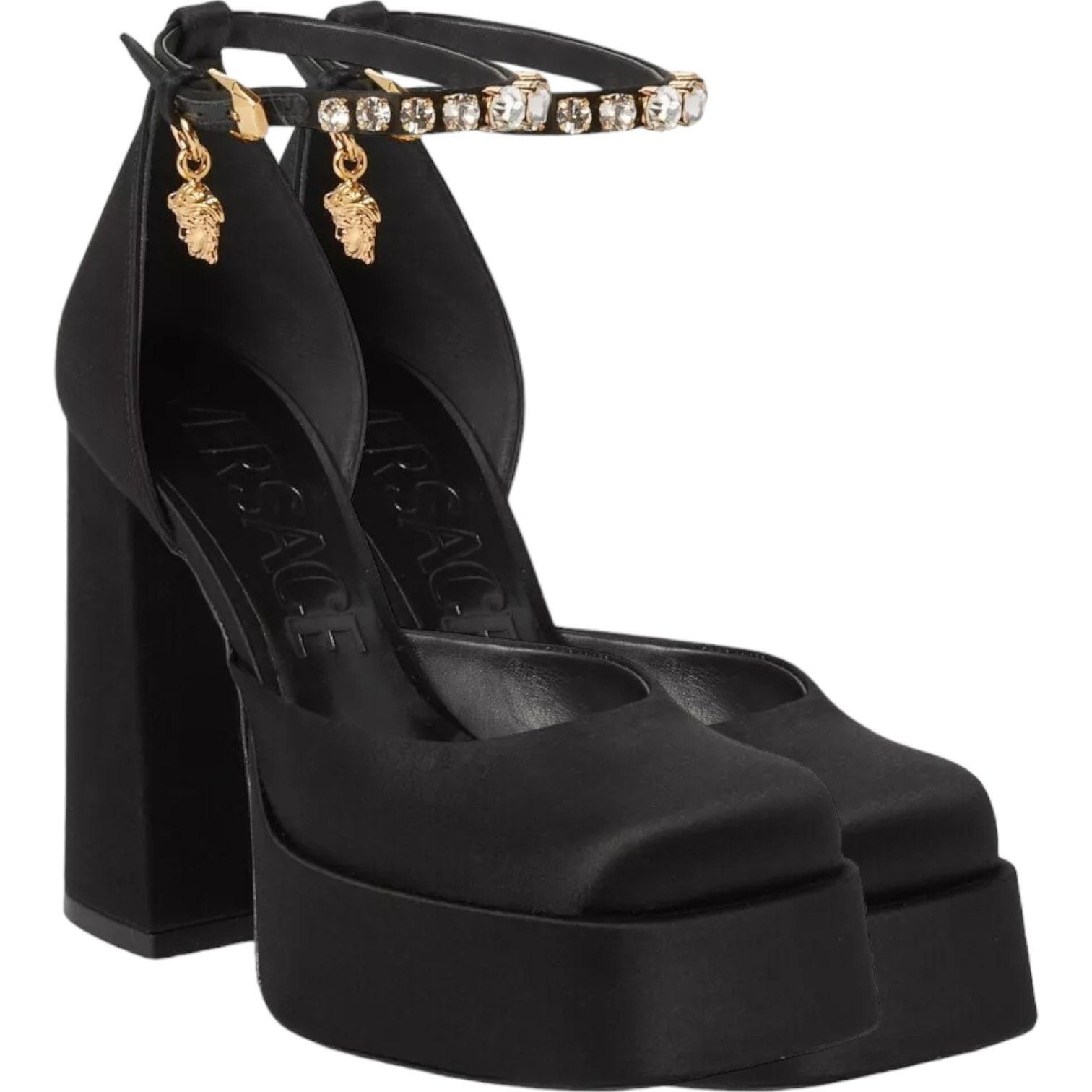 Versace VERSACE Black Satin Embellishments Pump Shoes, IT39.5/US9 Size US 9.5 / IT 39.5 - 1 Thumbnail