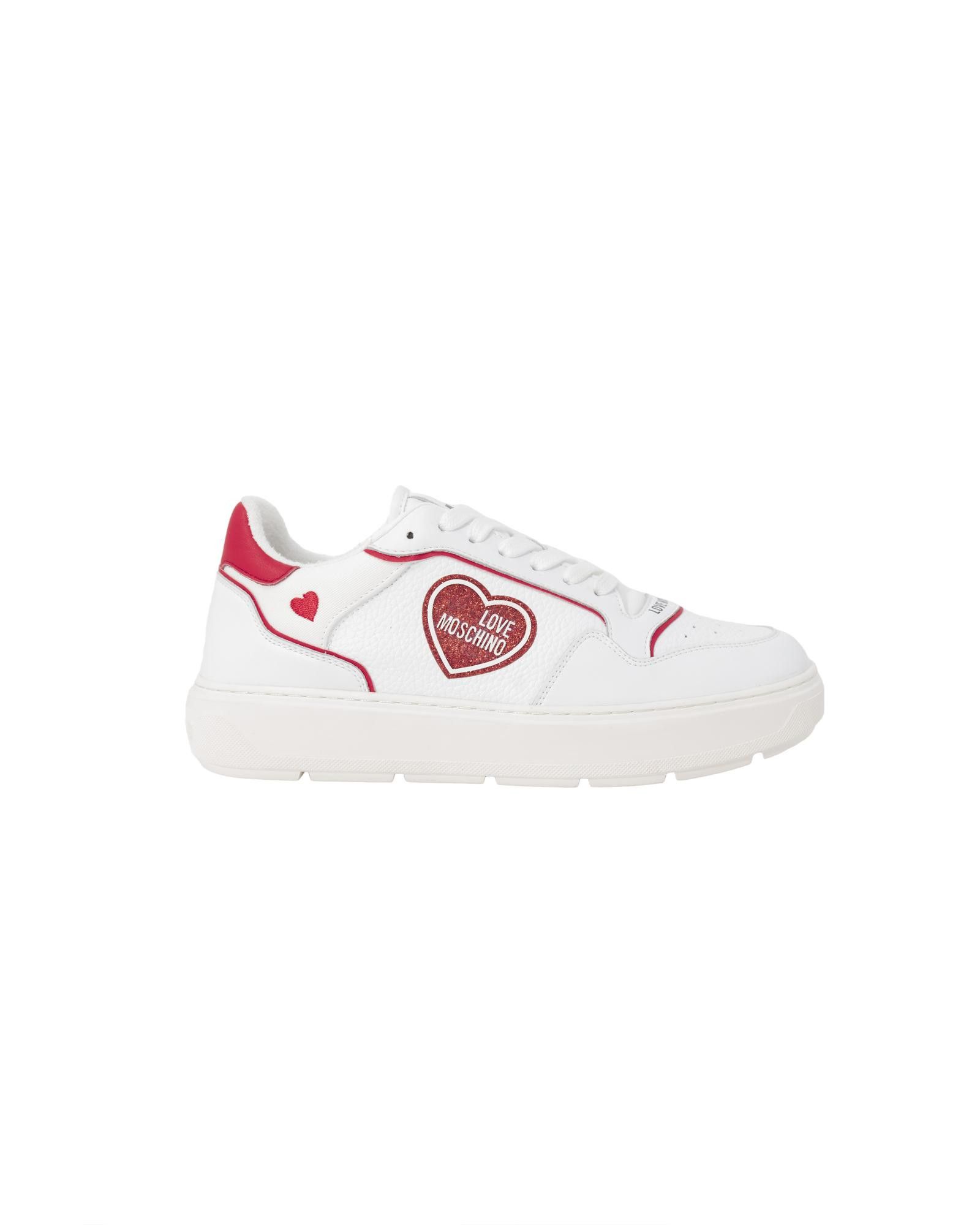 image of Moschino Printed Lace-Up Sneakers in Red, Women's (Size 10)