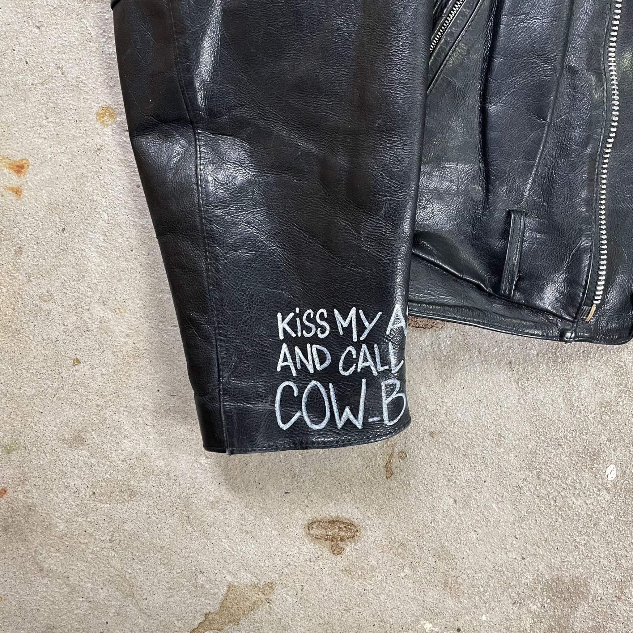 Vintage Vintage Redskins Black Painted Genuine Leather Jacket Size US L / EU 52-54 / 3 - 4 Thumbnail