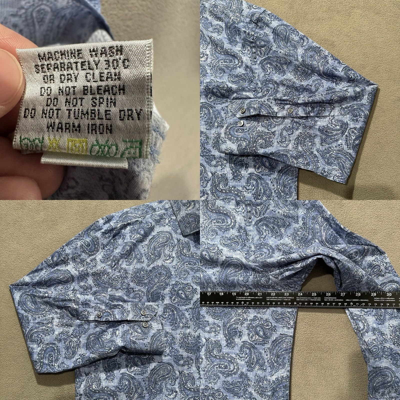 BUGATCHI Bugatchi Shirt Mens Large Blue Paisley Print Shaped Fit Superfine Stretch Cotton Size US L / EU 52-54 / 3 - 8 Thumbnail