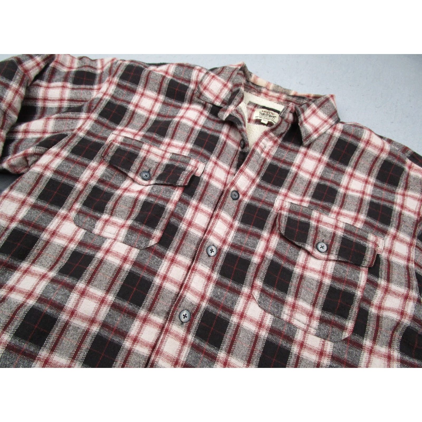 Levi's Levis Jacket Mens 2XL XXL Red Flannel Button Up Sherpa Lined Shacket Workwear Size US XXL / EU 58 / 5 - 2 Thumbnail