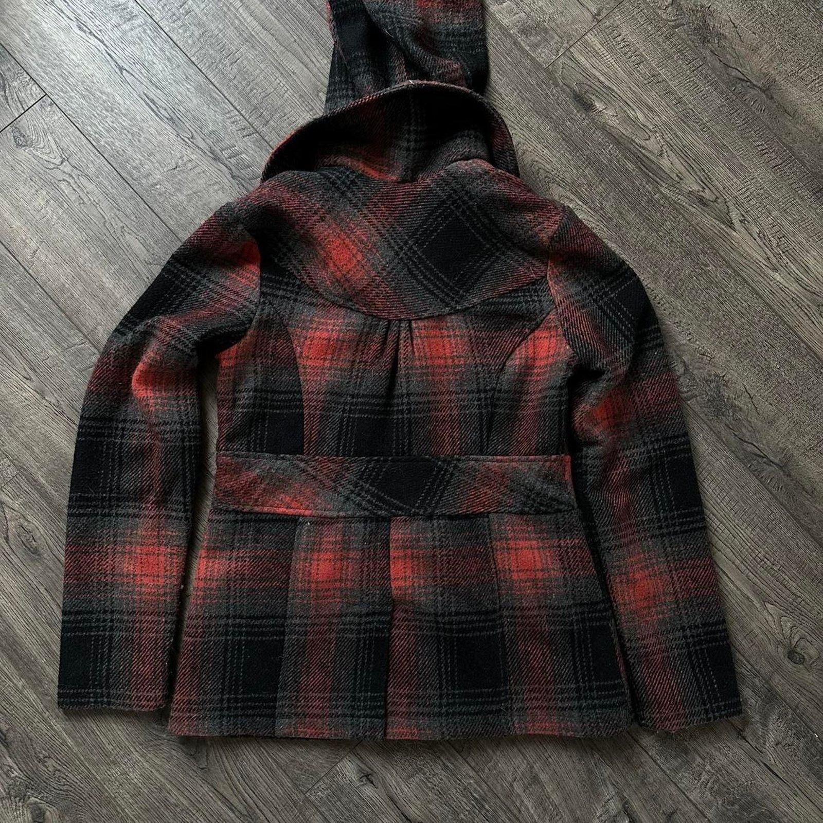 BKE × Vintage Vintage Y2K BKE Red Plaid Hooded Wool Peacoat Blazer Jacket Size M / US 6-8 / IT 42-44 - 5 Thumbnail