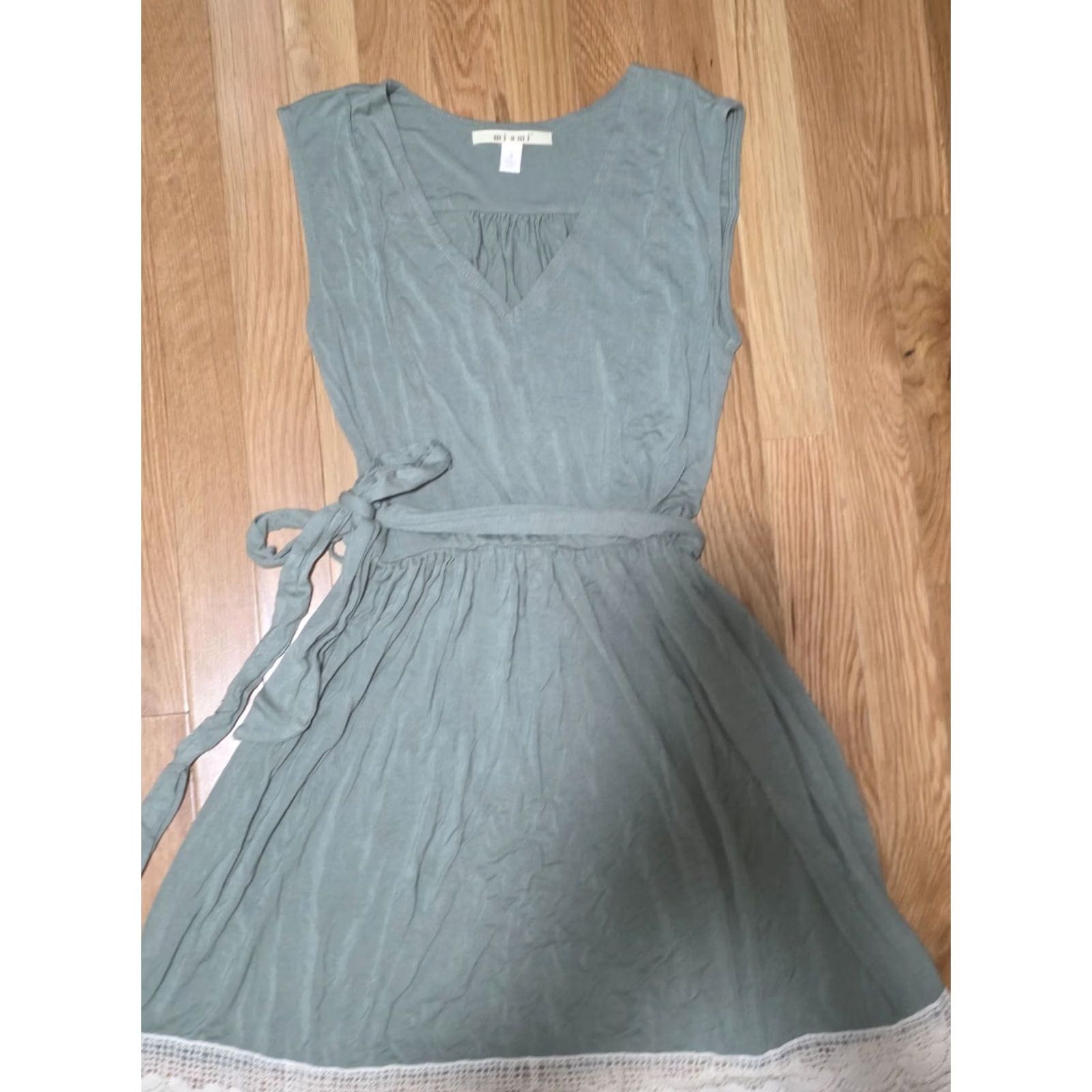 Vintage VINTAGE? No. Miami Mini Dress Women's Size S Gray V-Neck Sleeveless Tie Waist Lace Trim Dress Size S / US 4 / IT 40 - 4 Thumbnail