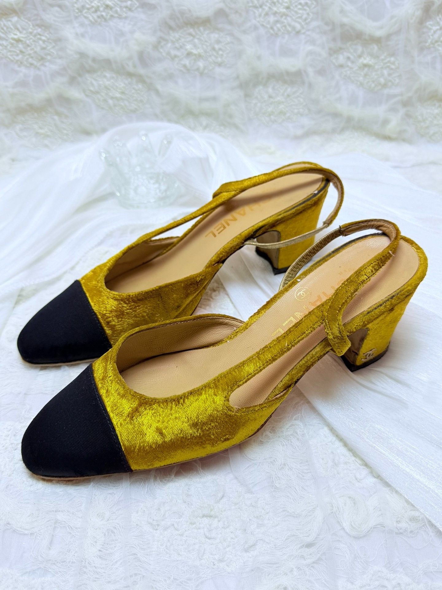 Chanel Chanel Velvet Gold Sandals us_6-5 Women Size US 6.5 / IT 36.5 - 1 Thumbnail
