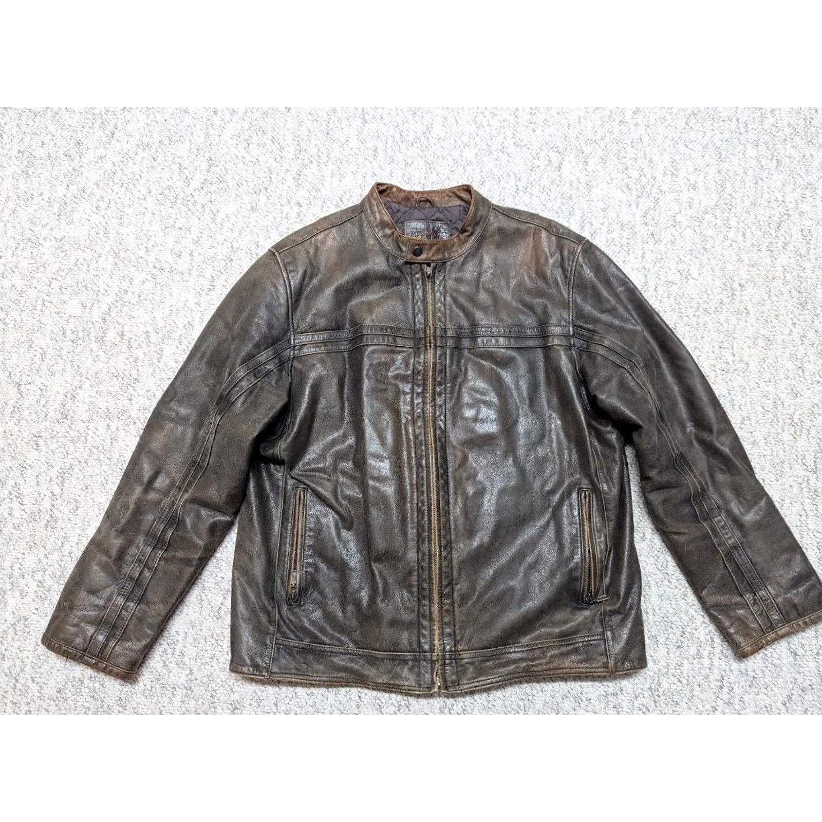 Merona VINTAGE Merona motorcycle jacket Men L brown leather PATINA 1990s cafe racer 44-46 Size US L / EU 52-54 / 3 - 7 Thumbnail