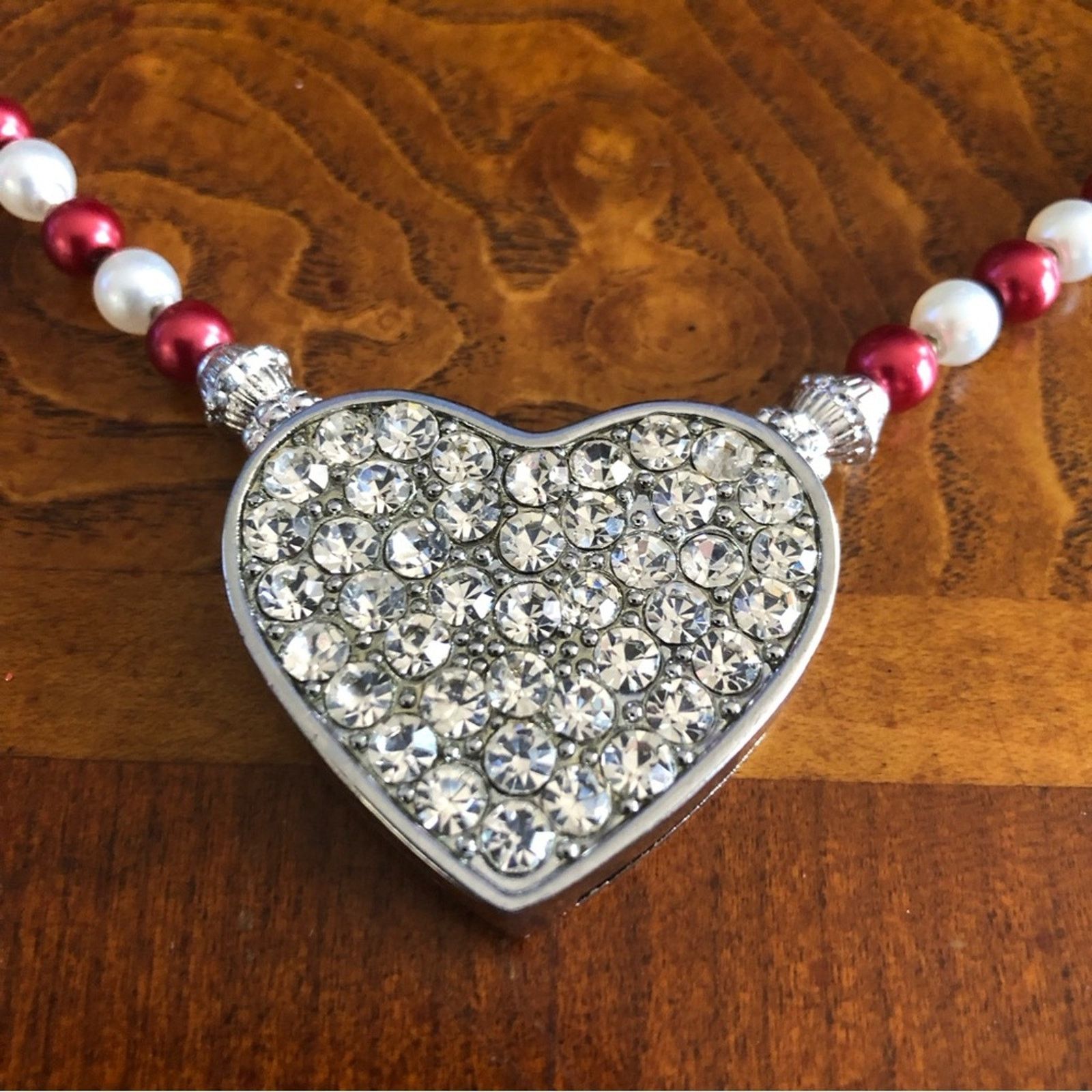 Handmade Handcrafted repurpose pave heart Pearl necklace Size ONE SIZE - 3 Thumbnail