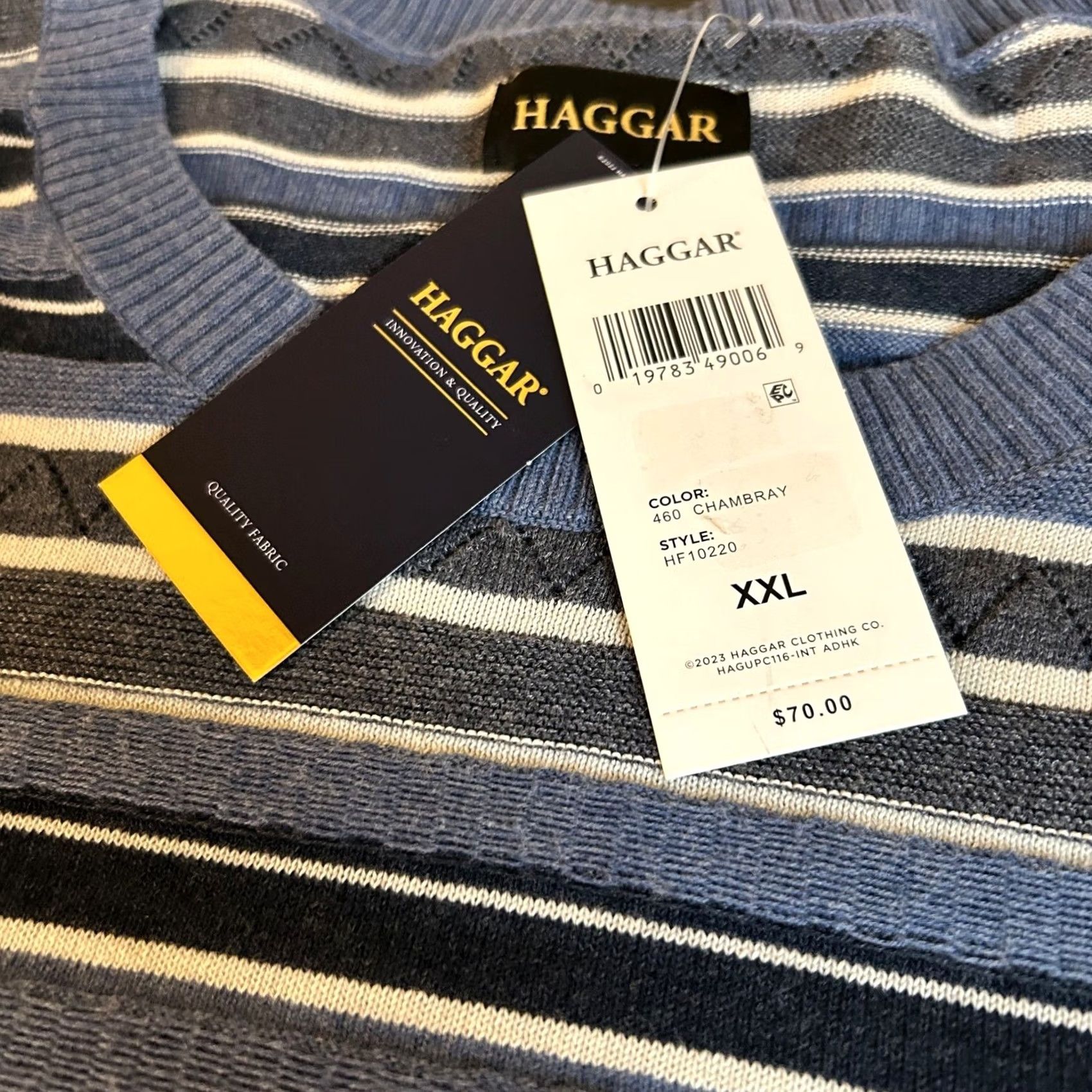 Haggar Haggar Striped Sweater Crew Neck Pullover Lightweight Chambray Blue Mens XXL NWT Size US XXL / EU 58 / 5 - 3 Thumbnail