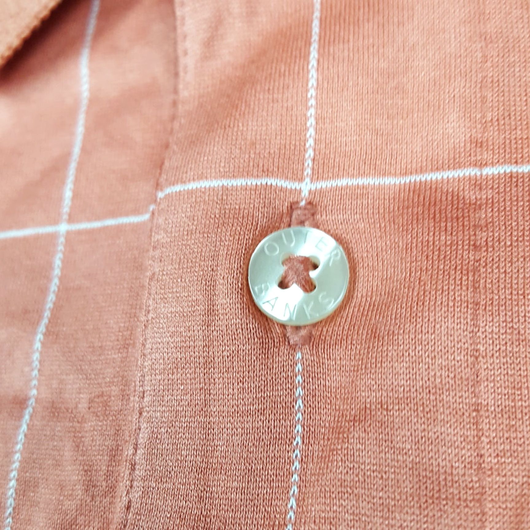 Vintage VINTAGE Outer Banks Salmon Pink Checked Golf Polo Shirt Men's Size Small Button Collar Preppy 90s Size 36R - 4 Thumbnail