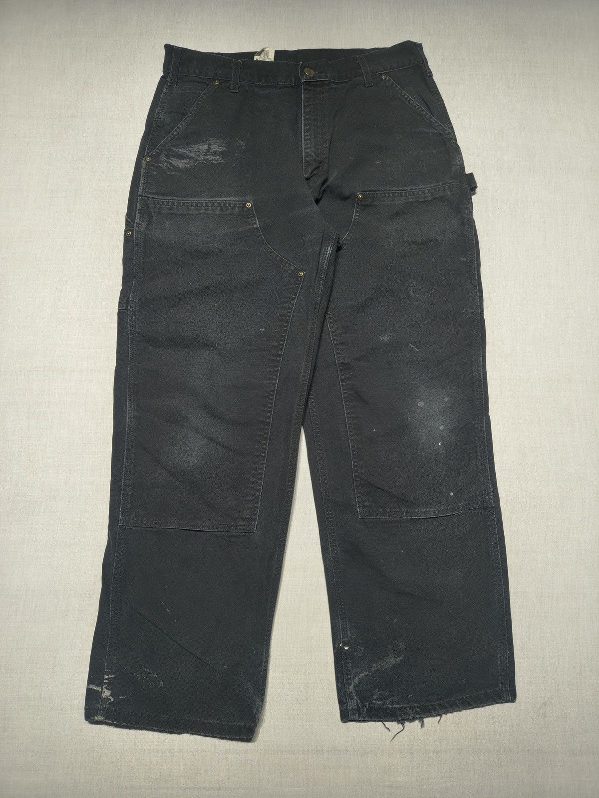 Carhartt DISTRESSED VINTAGE BLACK CARHARTT DOUBLE KNEE DENIM 🪚(016) Size US 34 / EU 50 - 1 Thumbnail