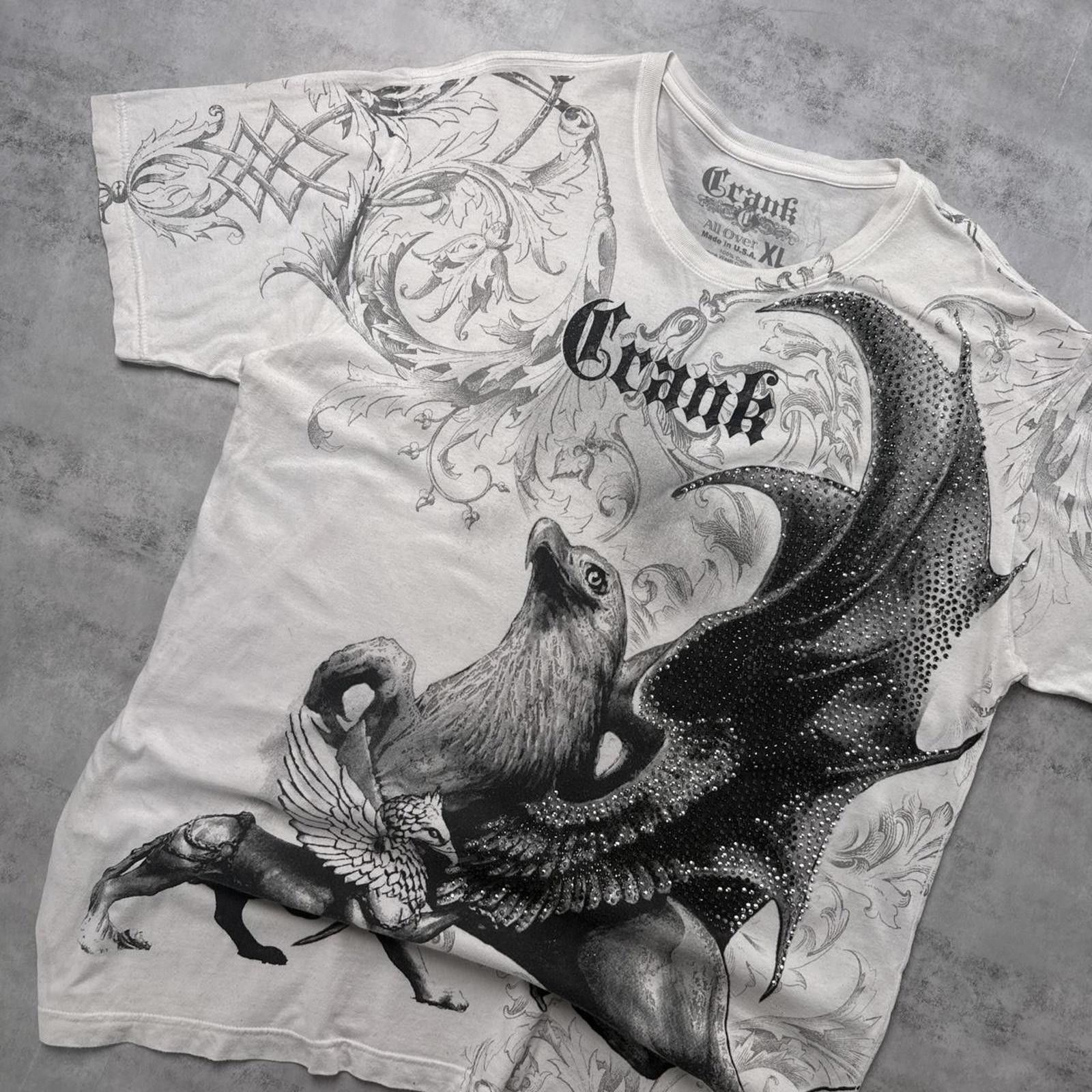 Alex Crane Y2K Crank Affliction Style Holographic 00s AOP t shirt Size US XL / EU 56 / 4 - 7 Thumbnail